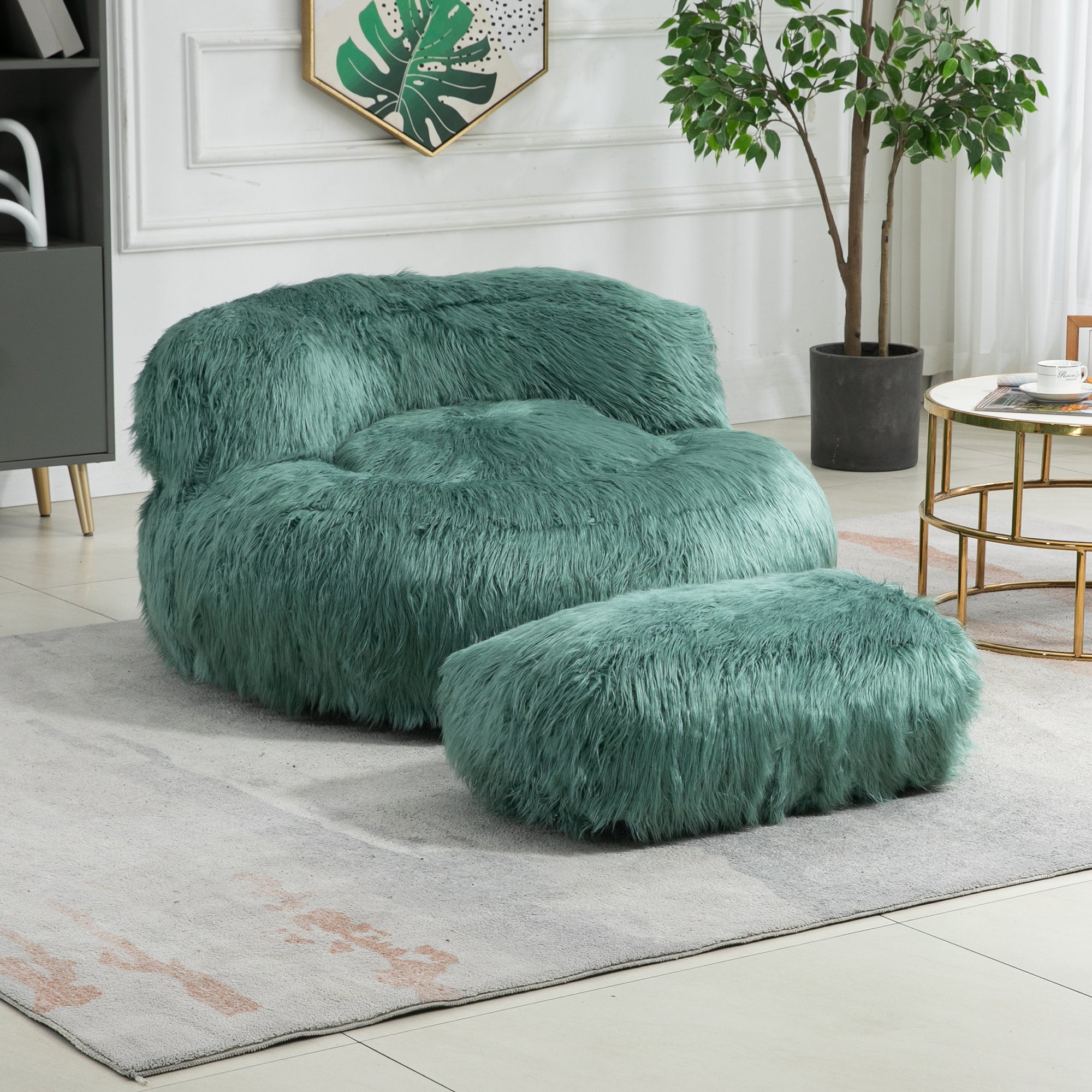 COOLMORE Bean Bag Chair with Ottoman - Mint Green-American Furniture Outlet