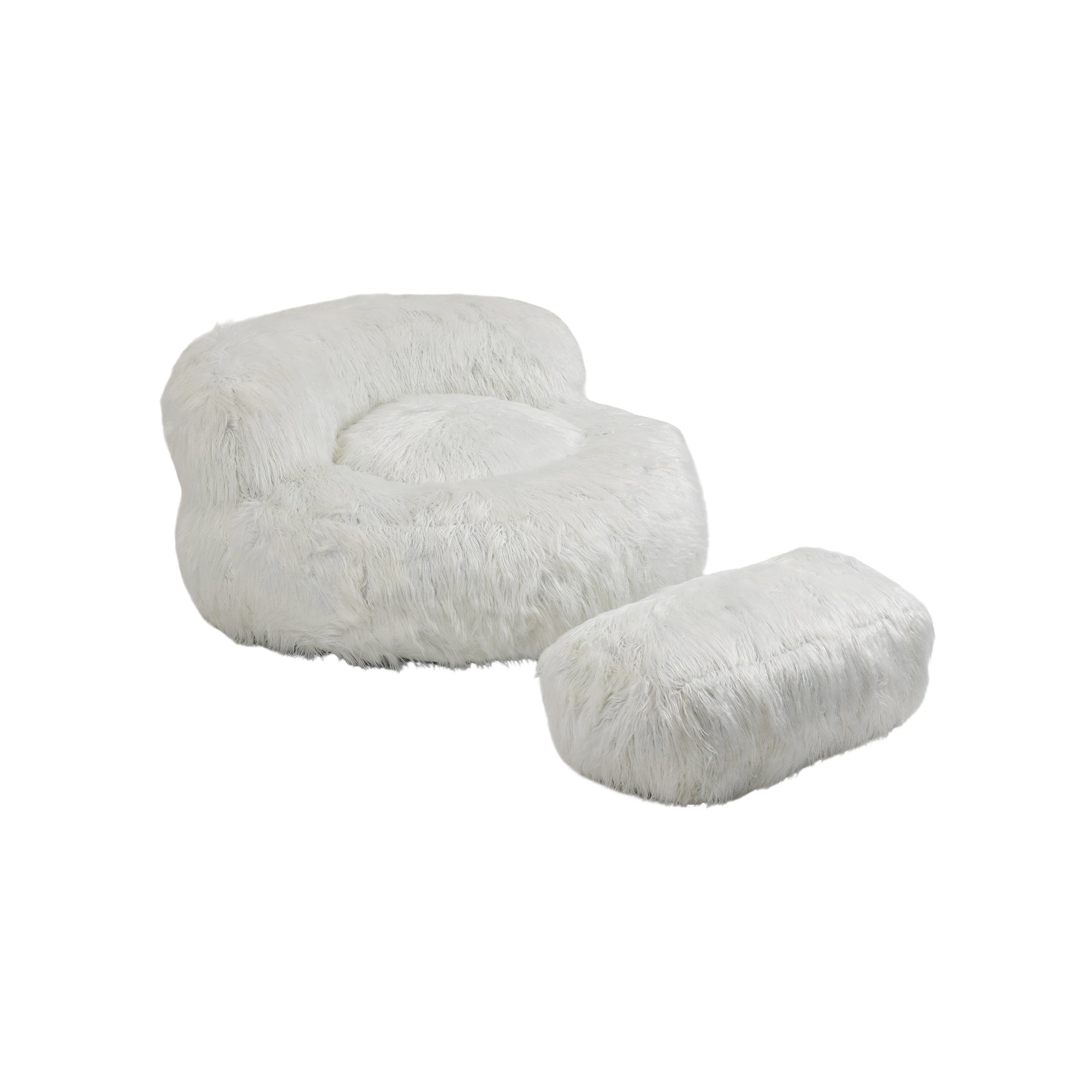 COOLMORE Bean Bag Chair with Ottoman - White-American Furniture Outlet