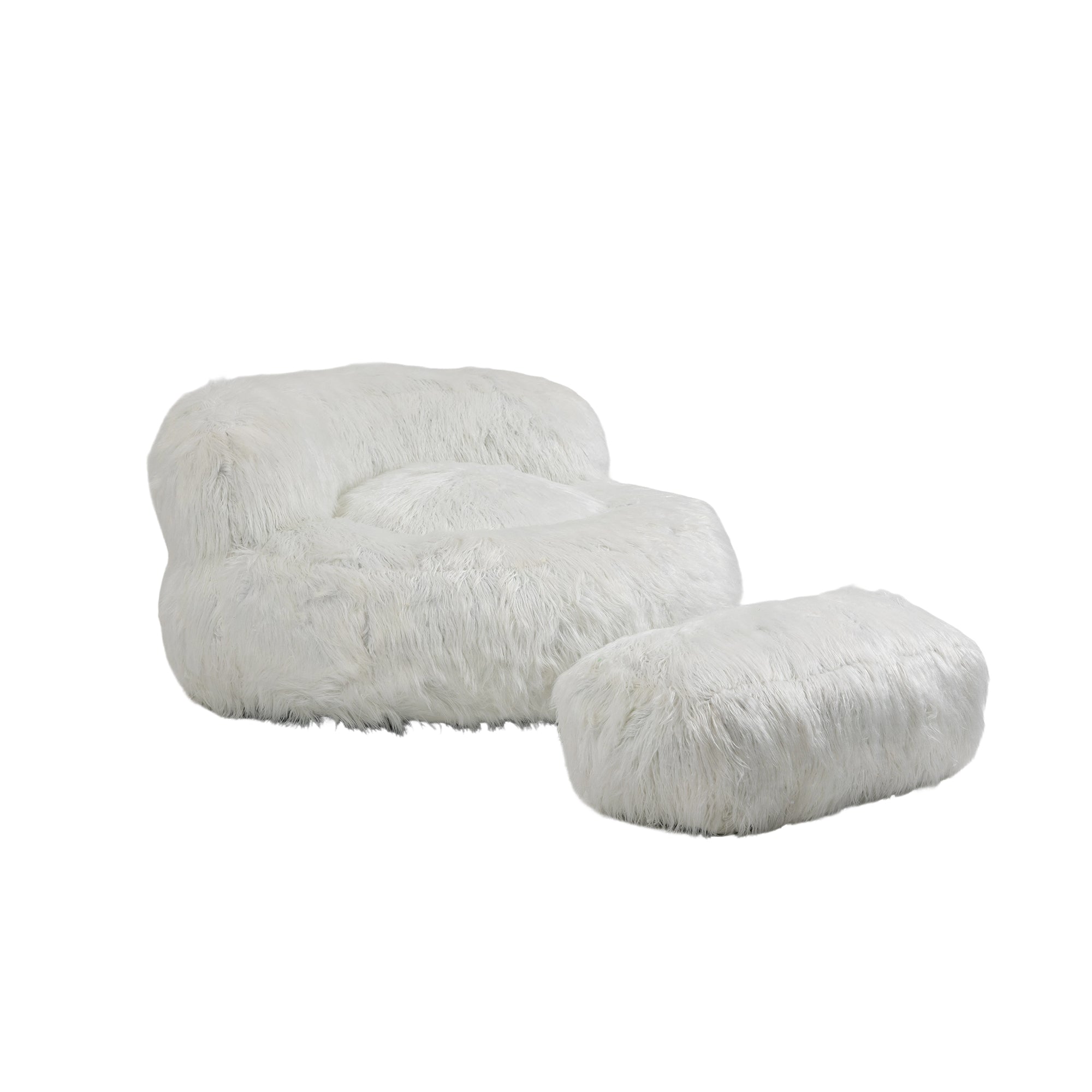 COOLMORE Bean Bag Chair with Ottoman - White-American Furniture Outlet