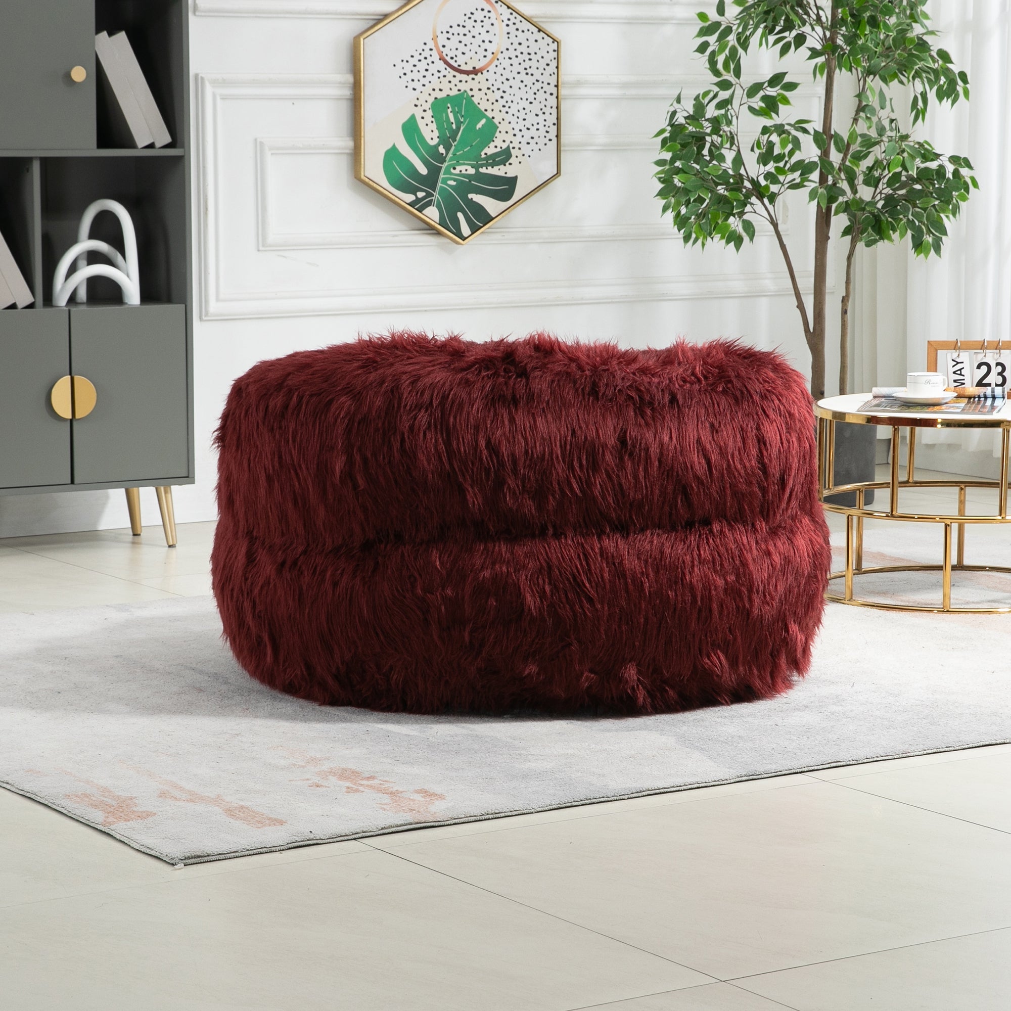 COOLMORE Bean Bag Chair with Ottoman - Wine Red-American Furniture Outlet