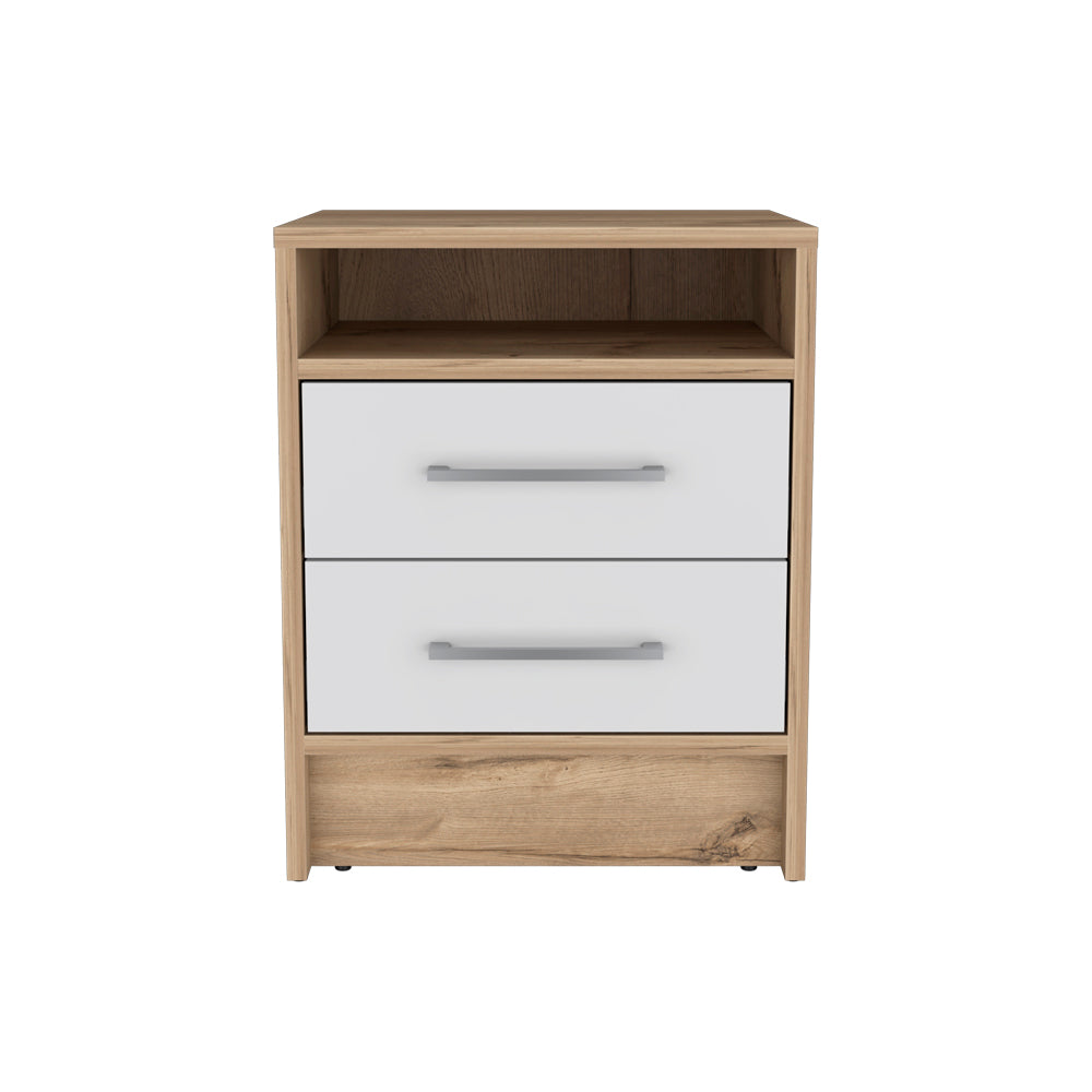 Cartiz 2-Drawer Nightstand, White/Oak-American Furniture Outlet
