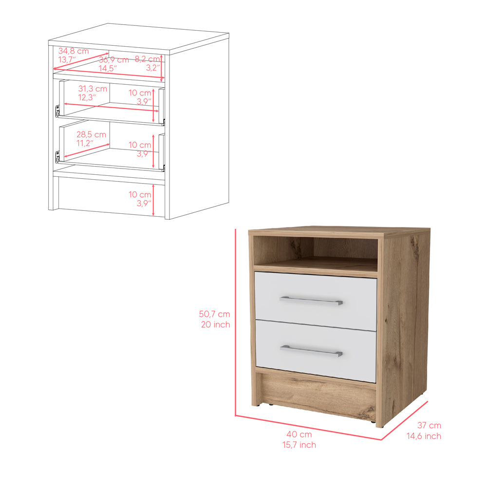 Cartiz 2-Drawer Nightstand, White/Oak-American Furniture Outlet