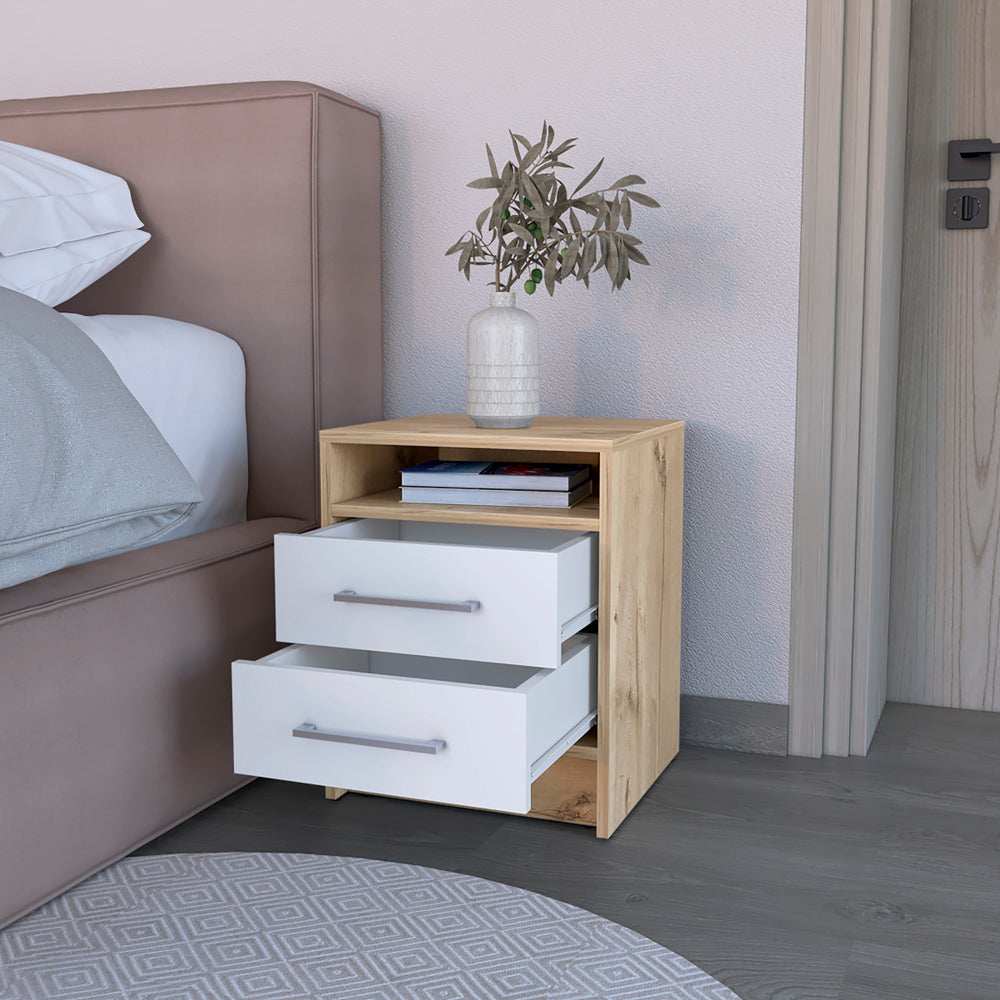 Cartiz 2-Drawer Nightstand, White/Oak-American Furniture Outlet