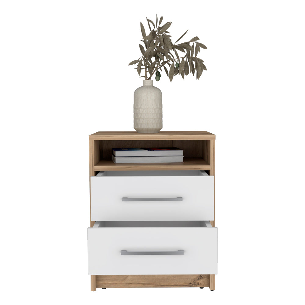 Cartiz 2-Drawer Nightstand, White/Oak-American Furniture Outlet