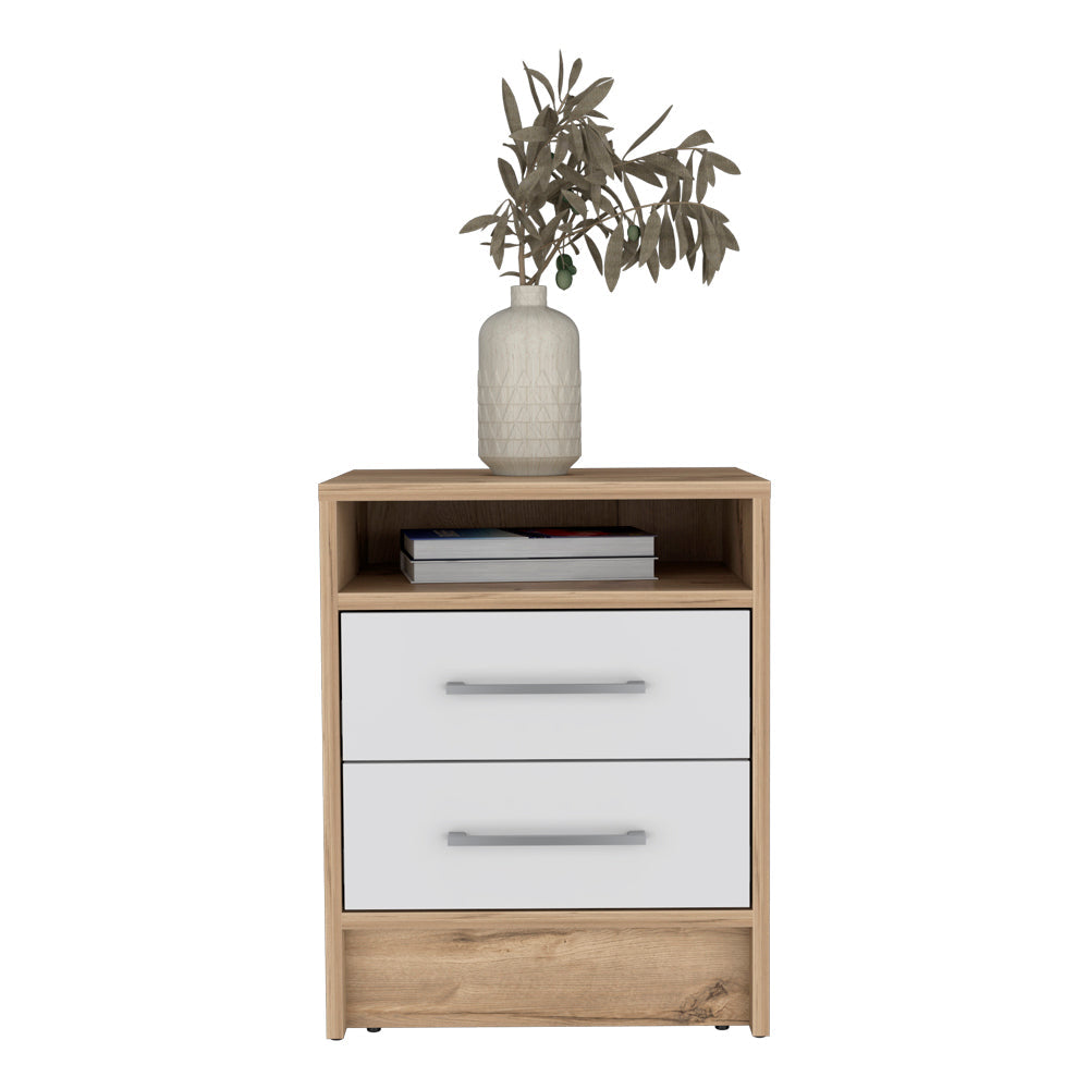 Cartiz 2-Drawer Nightstand, White/Oak-American Furniture Outlet