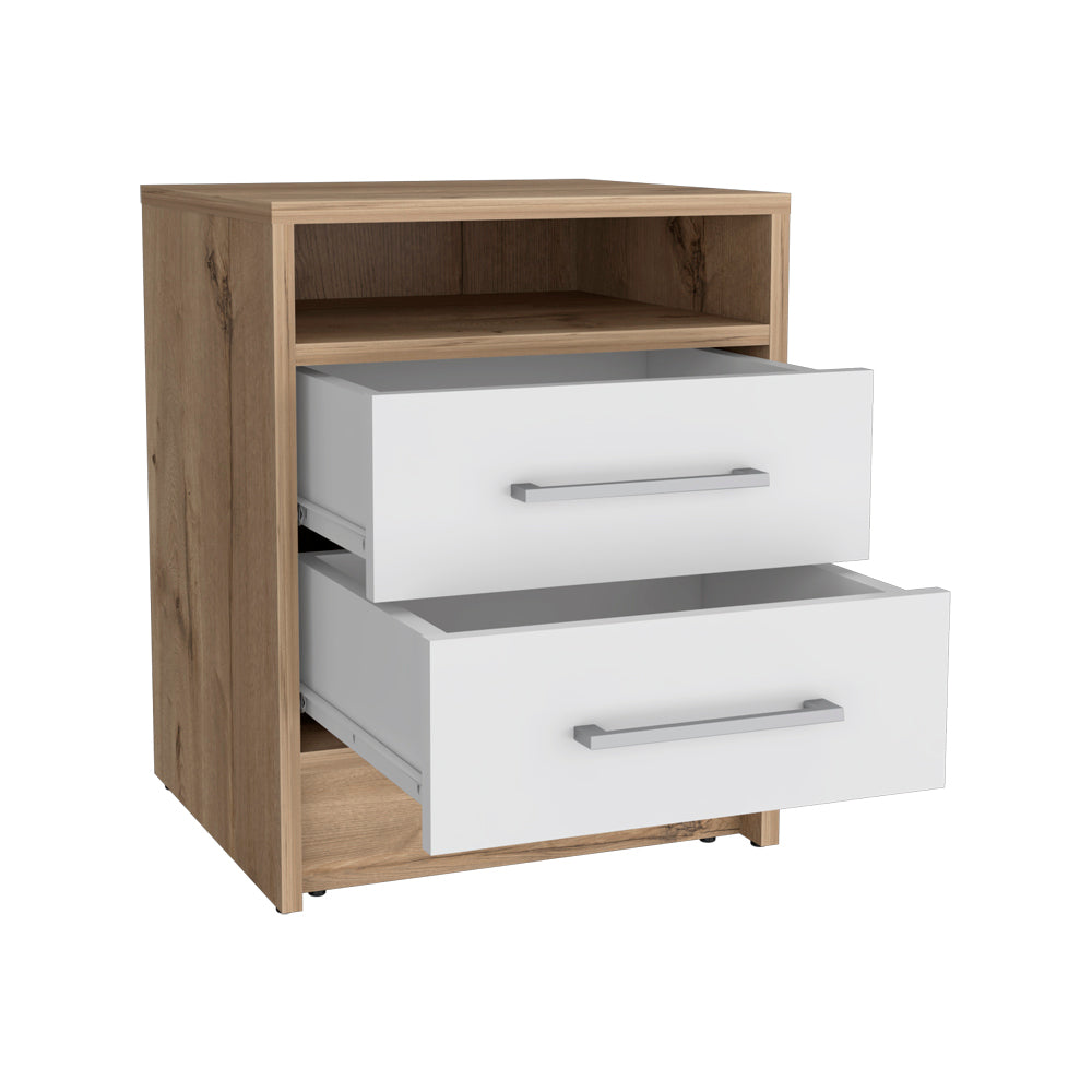 Cartiz 2-Drawer Nightstand, White/Oak-American Furniture Outlet