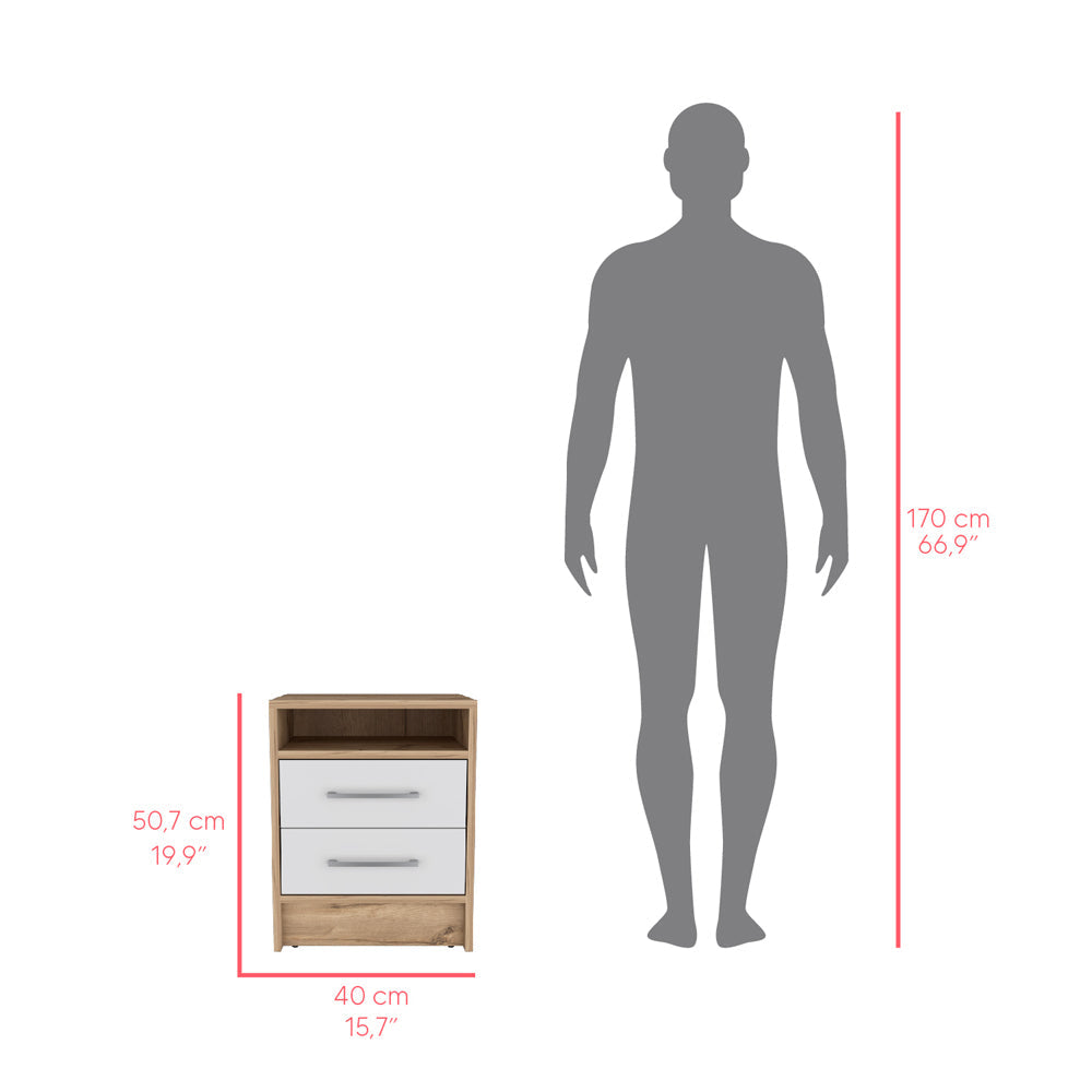 Cartiz 2-Drawer Nightstand, White/Oak-American Furniture Outlet