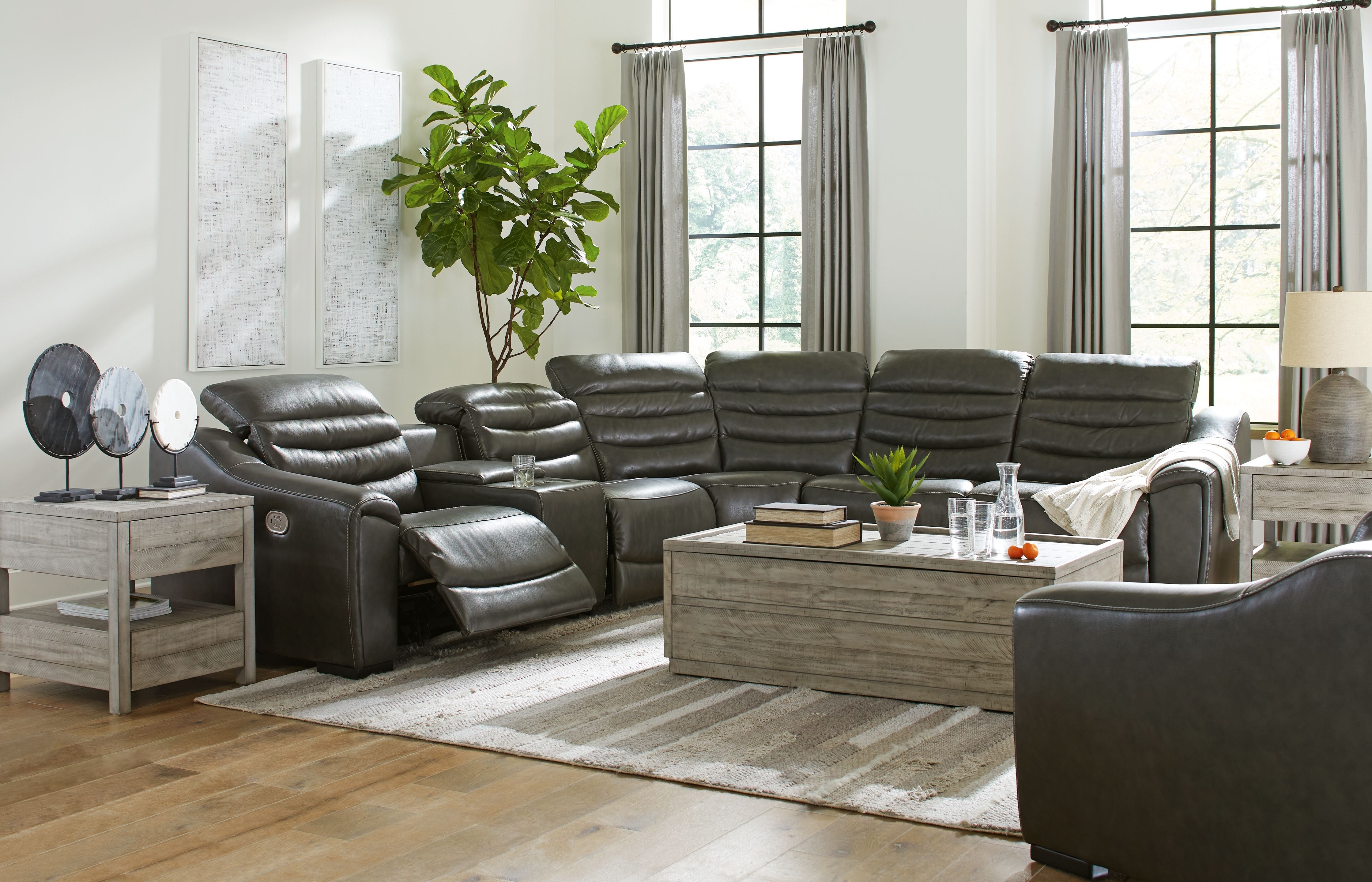 Center Line Leather Power Recliner Sectional-Signature Design by Ashley®-American Furniture Outlet