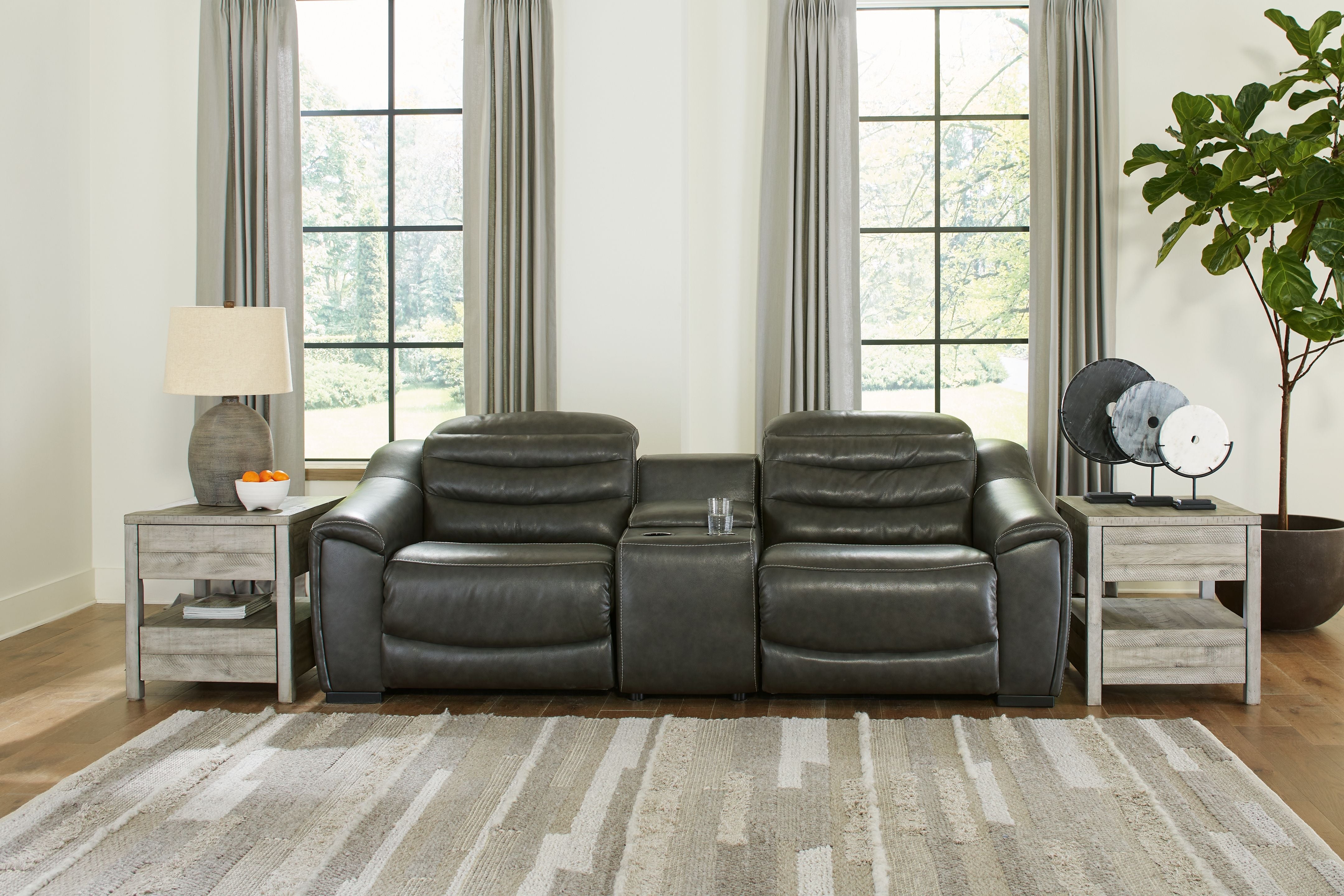 Center Line Leather Power Recliner Sectional-Signature Design by Ashley®-American Furniture Outlet