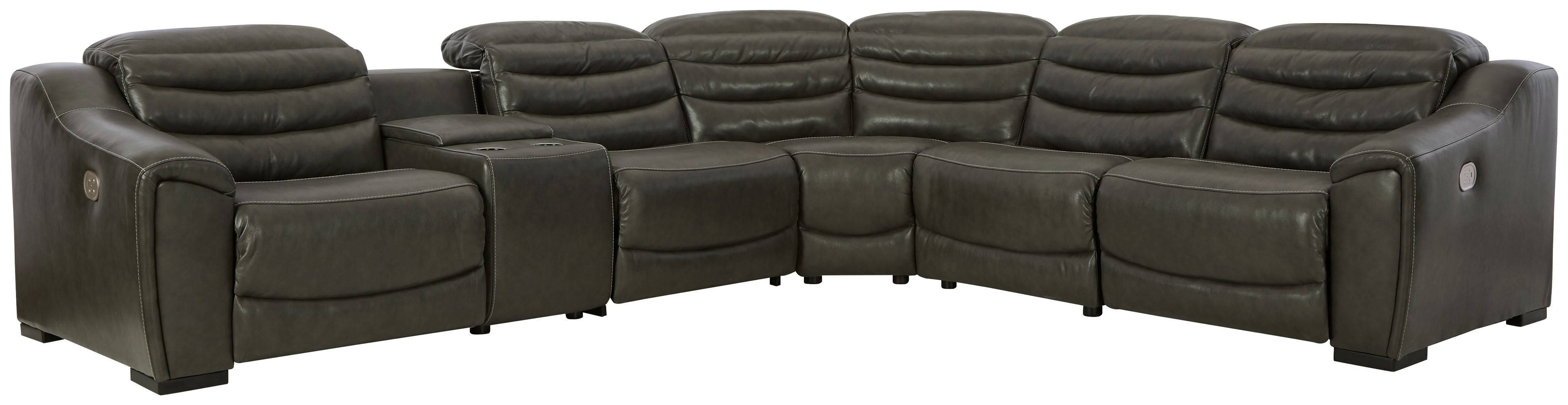 Center Line Leather Power Recliner Sectional-Signature Design by Ashley®-American Furniture Outlet