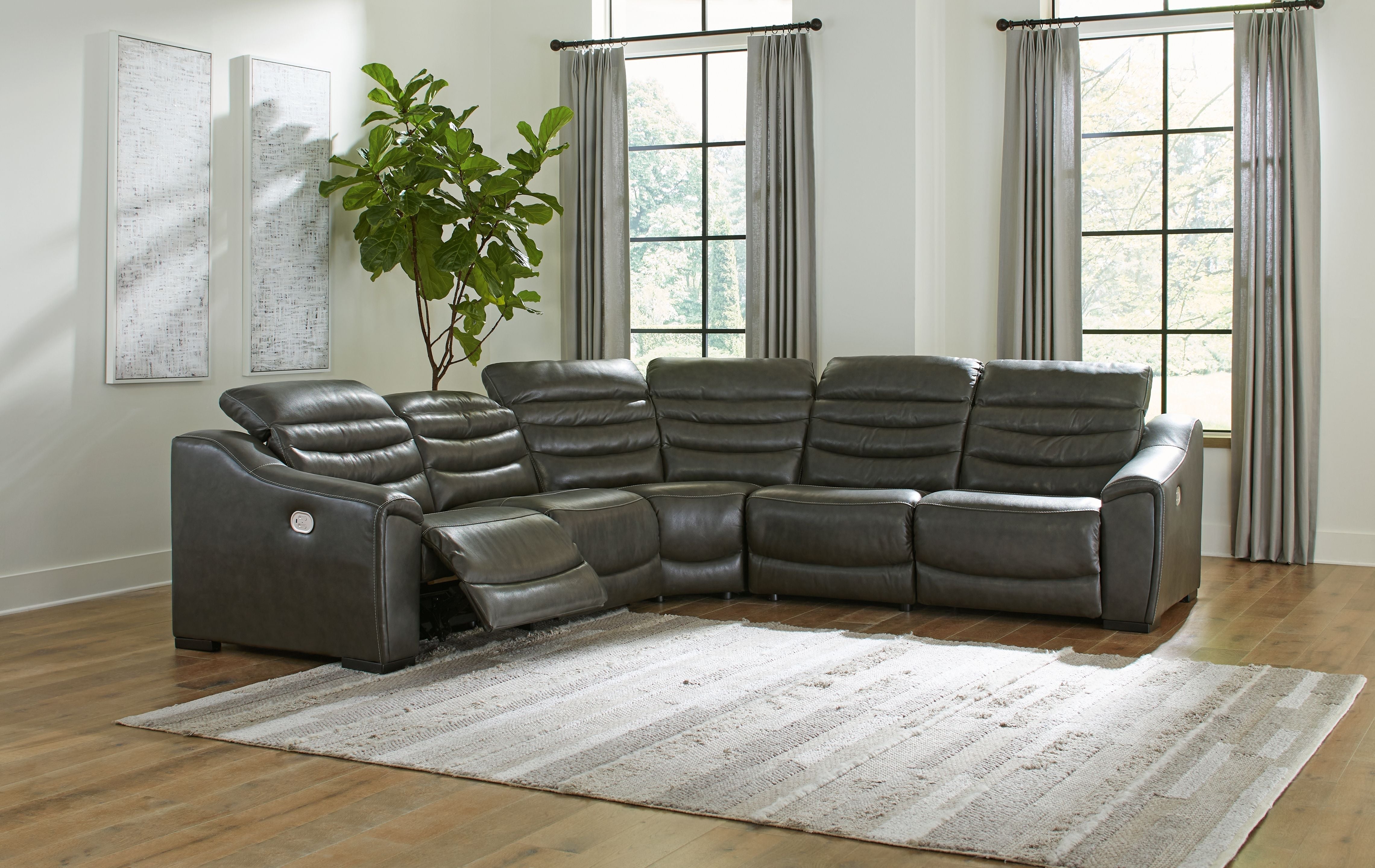 Center Line Leather Power Recliner Sectional-Signature Design by Ashley®-American Furniture Outlet