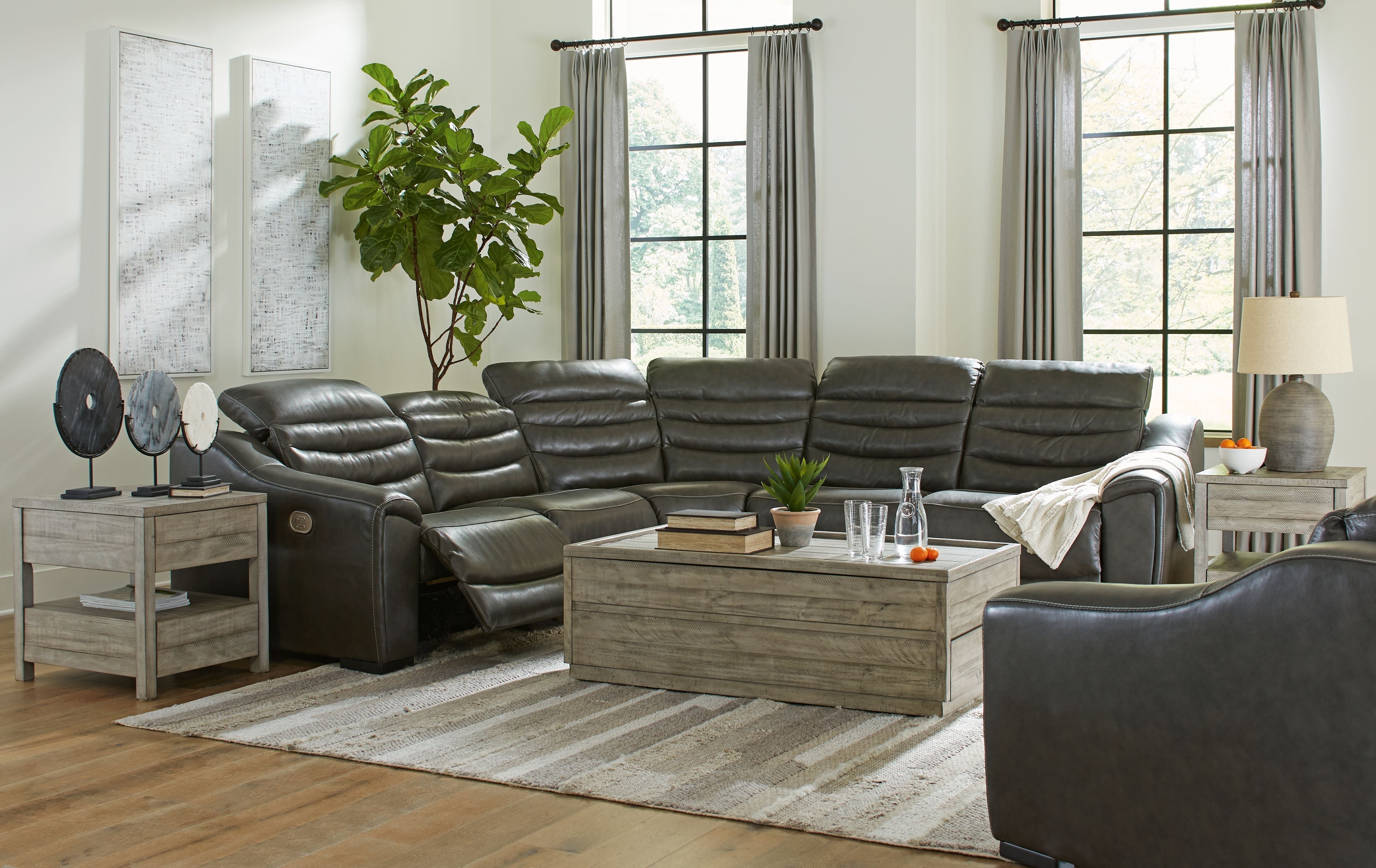 Center Line Leather Power Recliner Sectional-Signature Design by Ashley®-American Furniture Outlet