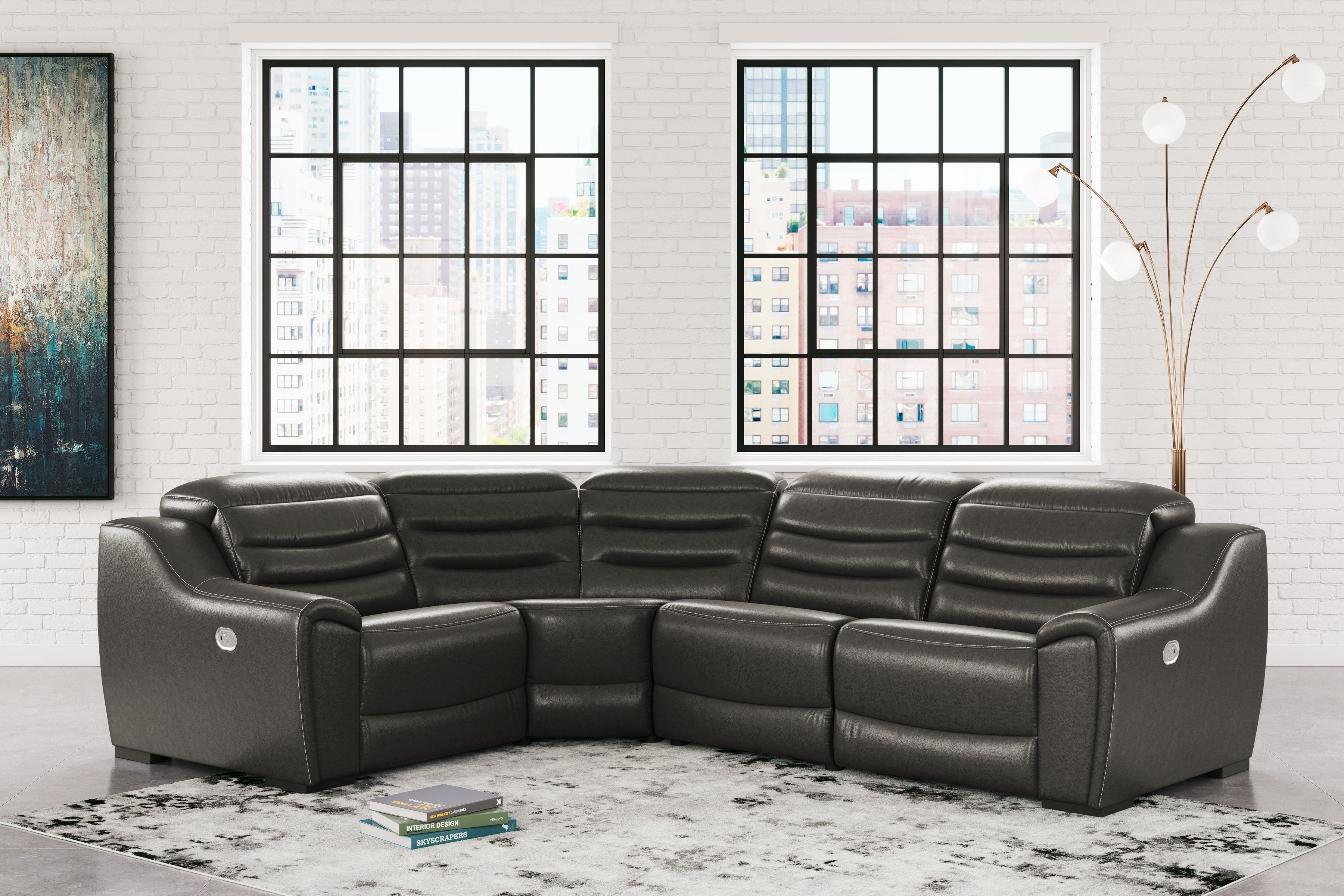 Center Line Leather Power Recliner Sectional-Signature Design by Ashley®-American Furniture Outlet