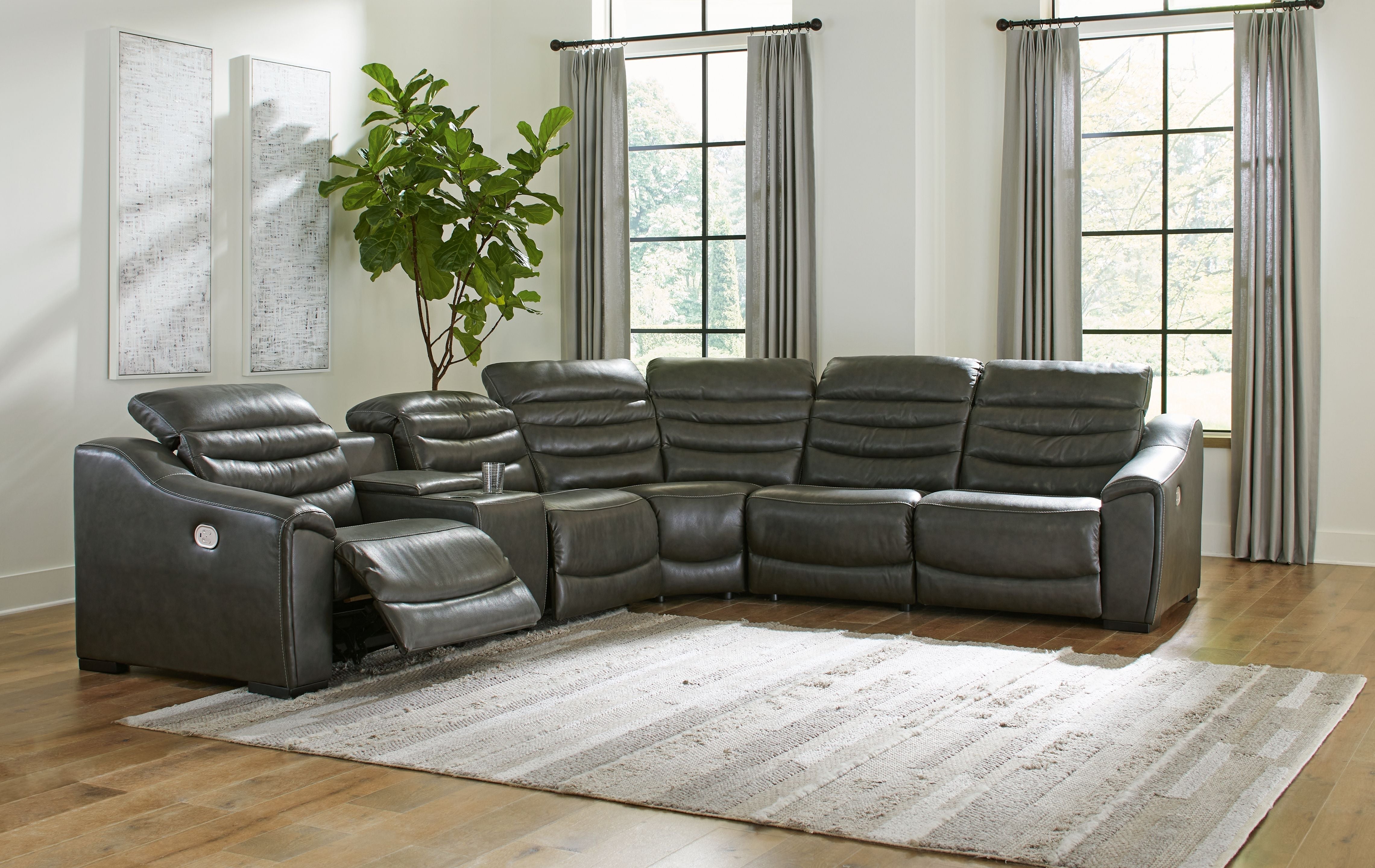 Center Line Leather Power Recliner Sectional-Signature Design by Ashley®-American Furniture Outlet