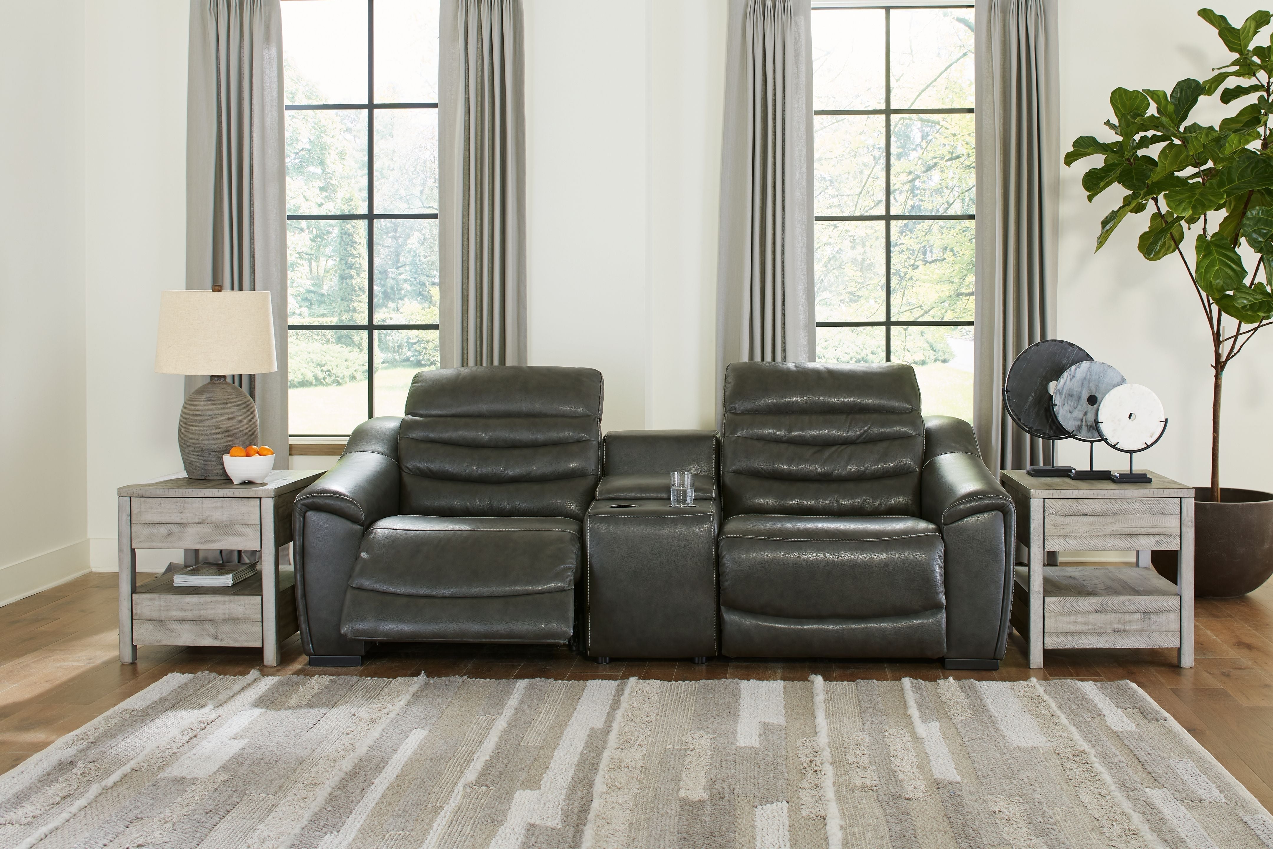 Center Line Leather Power Recliner Sectional-Signature Design by Ashley®-American Furniture Outlet