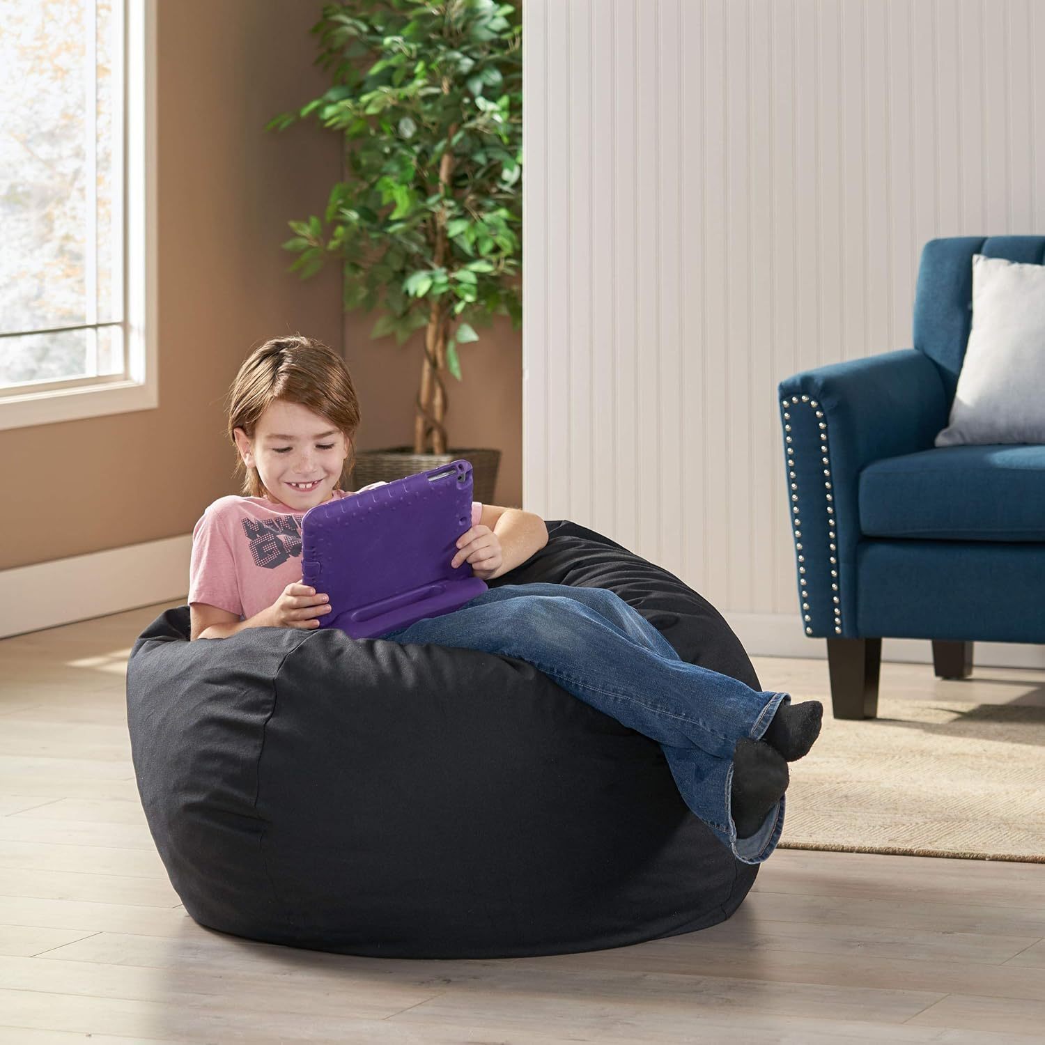 Chisholm Oversized Black Bean Bag Chair-American Furniture Outlet