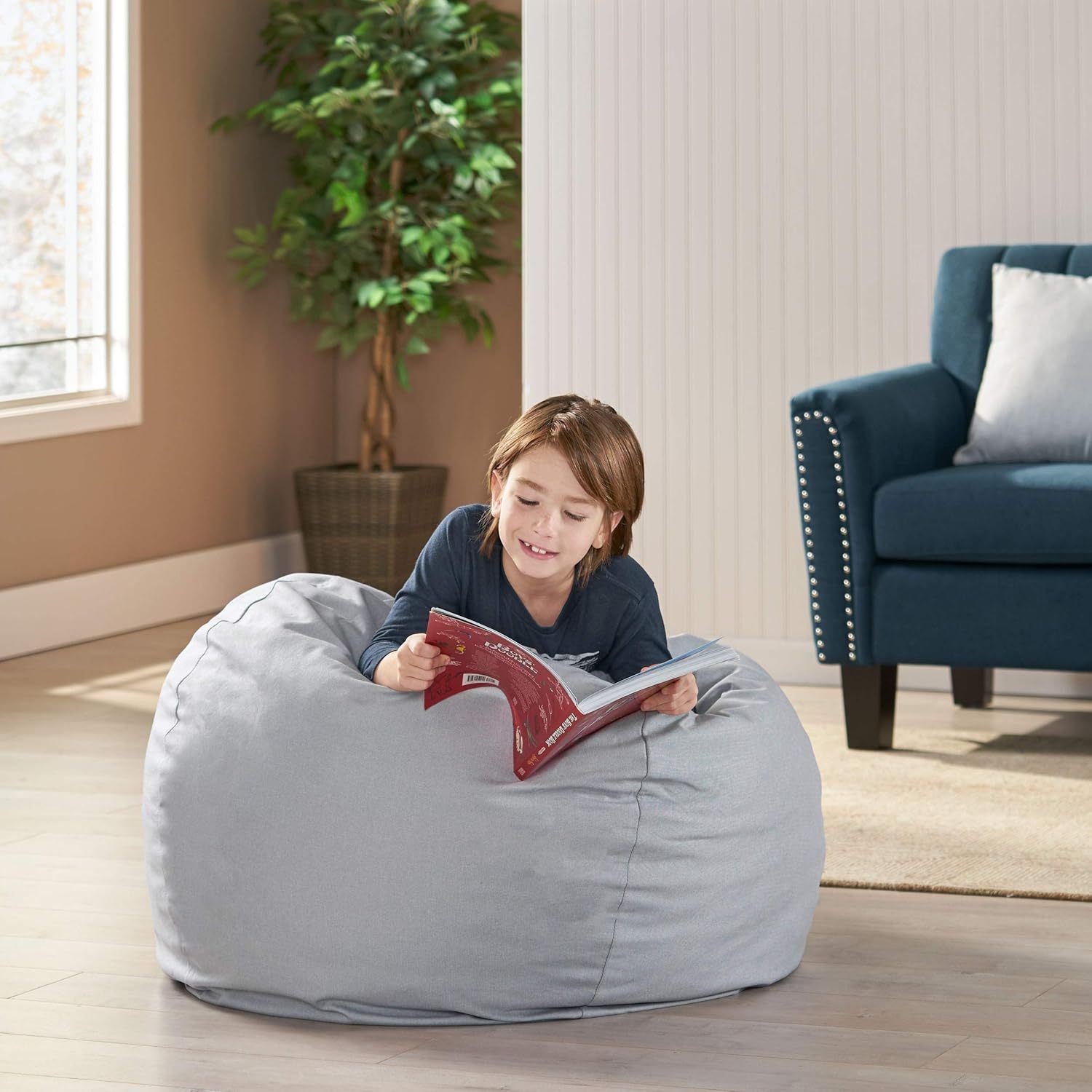 Chrisholm Light Grey Bean Bag (25 in. x 34 in. x 34 in.)-American Furniture Outlet