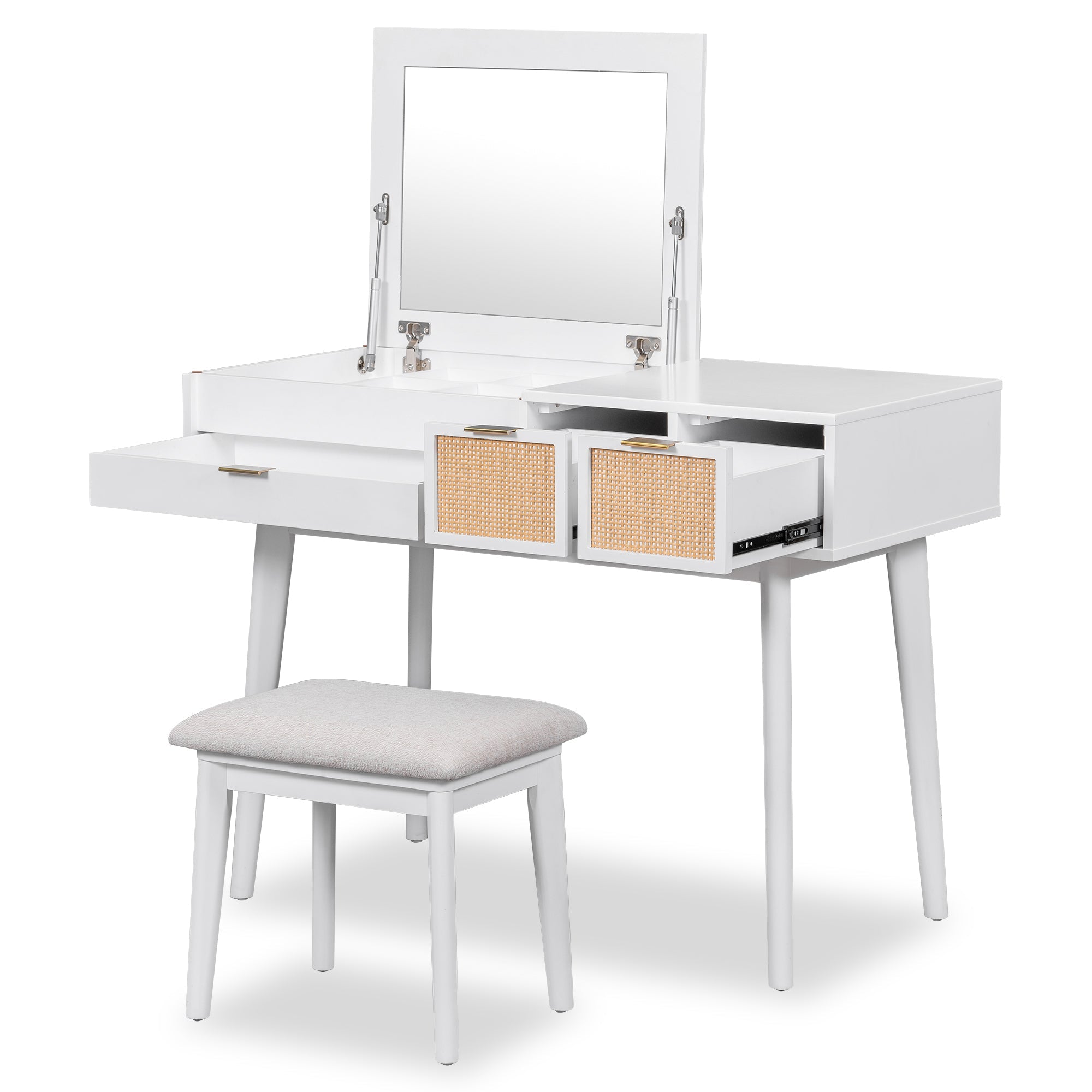 Classic Wood Makeup Vanity Set - 43.3" White-American Furniture Outlet