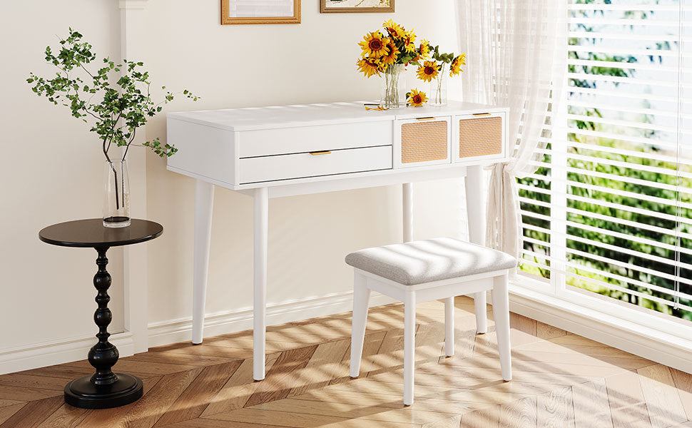 Classic Wood Makeup Vanity Set - 43.3" White-American Furniture Outlet