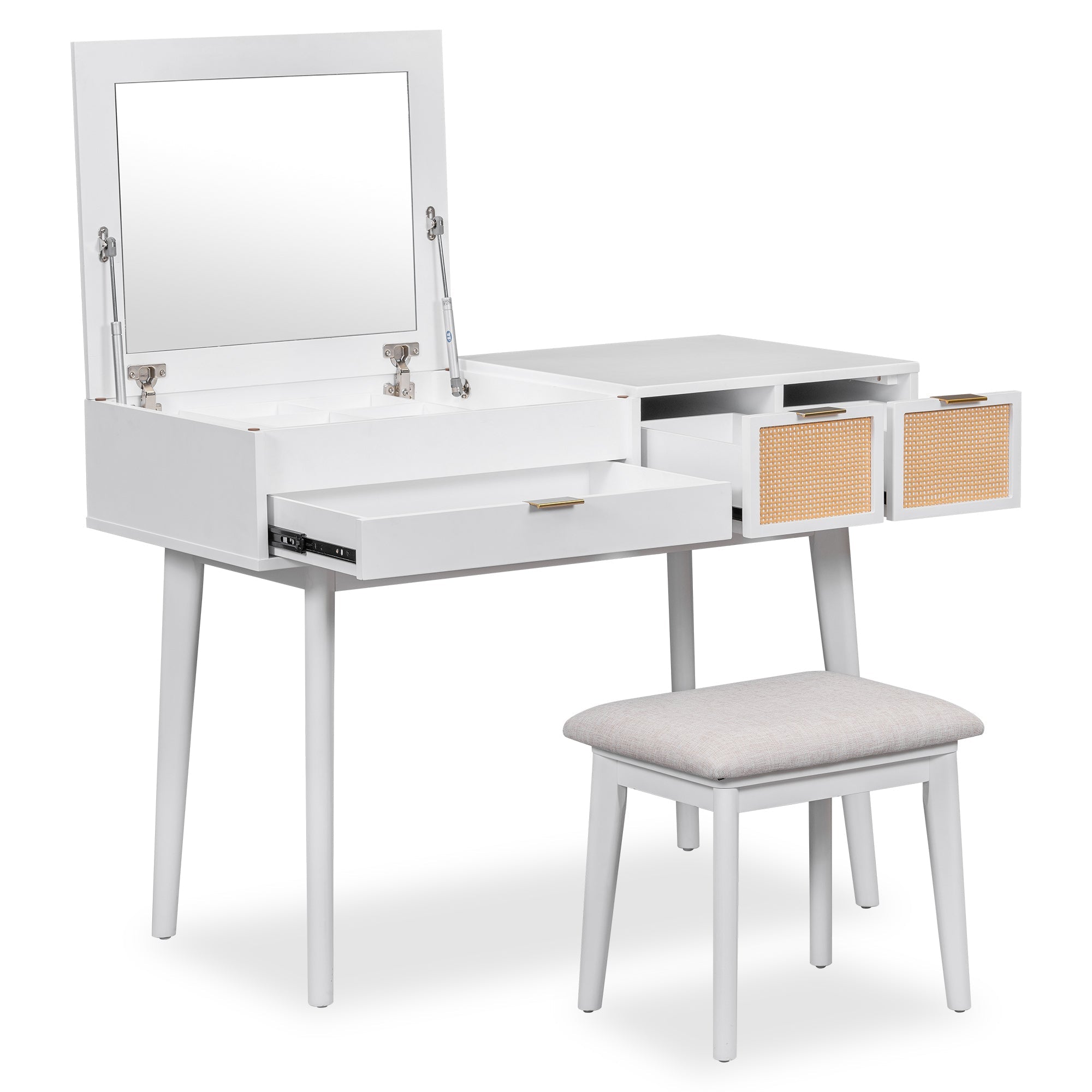 Classic Wood Makeup Vanity Set - 43.3" White-American Furniture Outlet