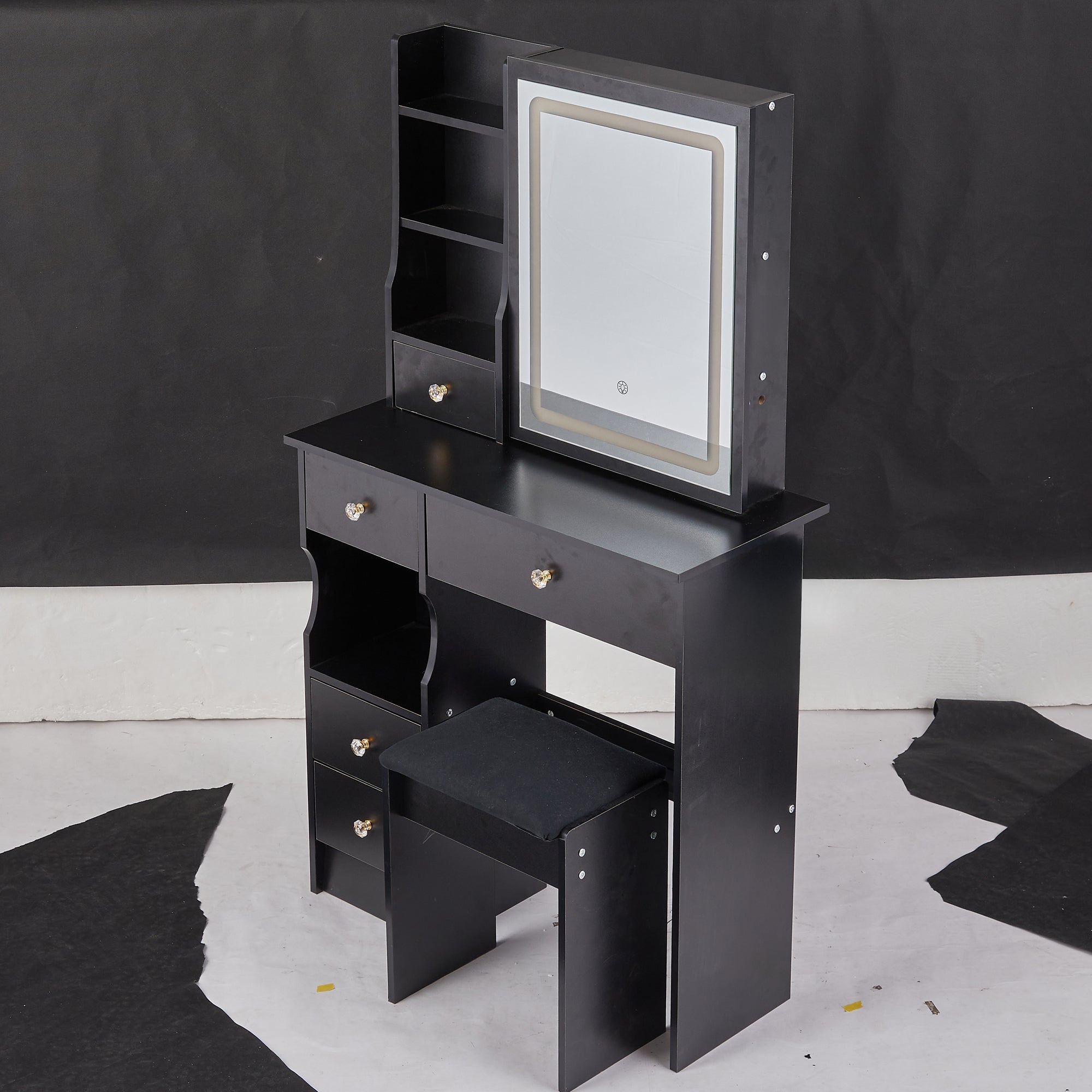 Compact Vanity Desk w/ LED Mirror & Stool-American Furniture Outlet