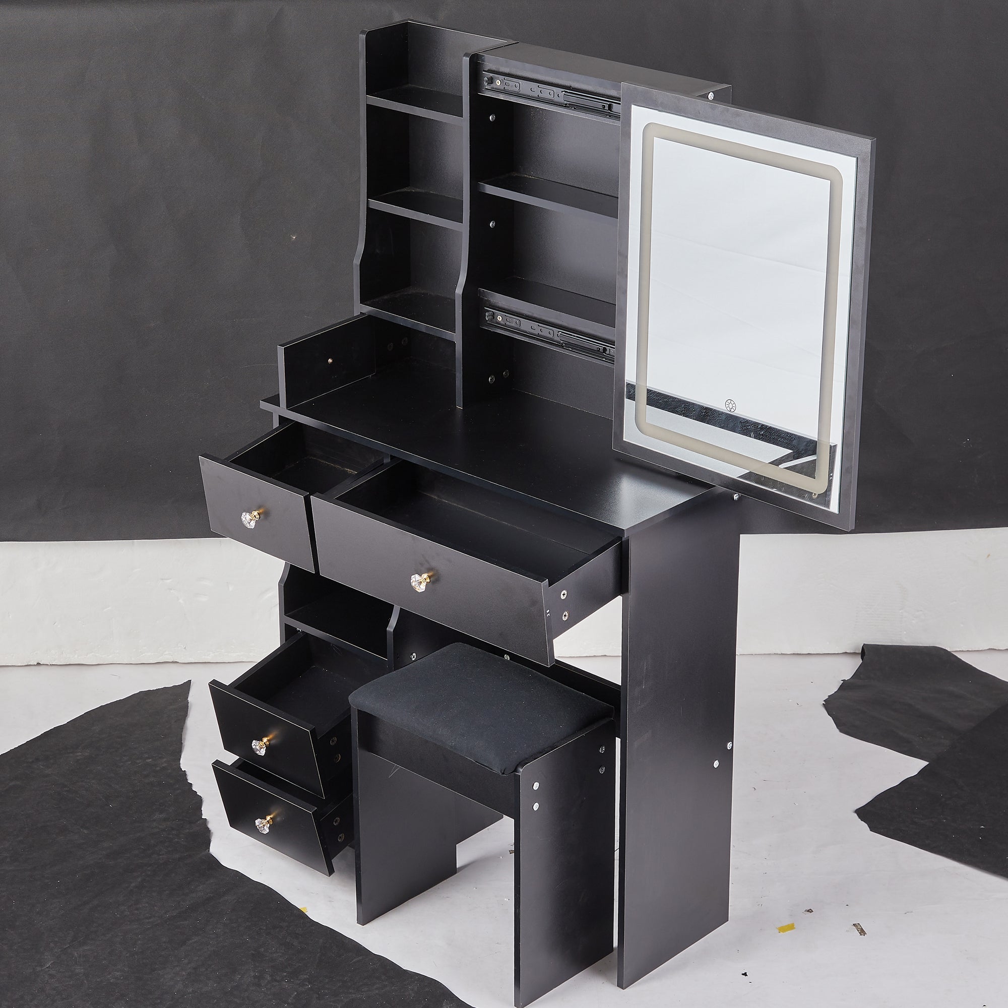 Compact Vanity Desk w/ LED Mirror & Stool-American Furniture Outlet