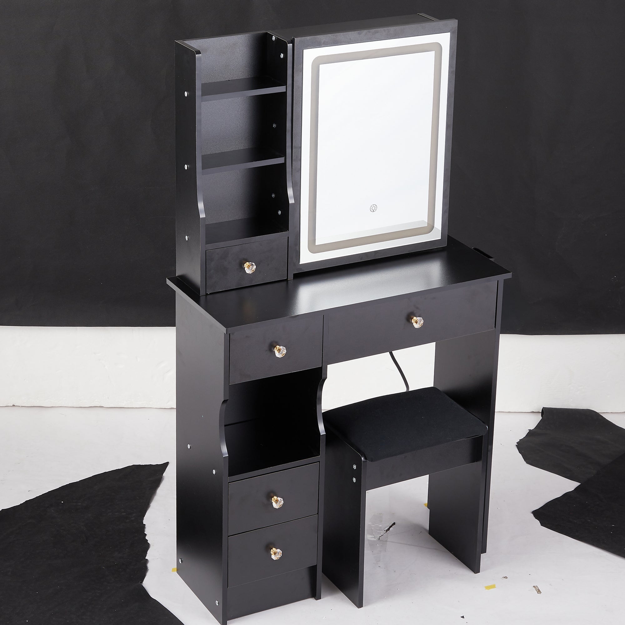 Compact Vanity Desk w/ LED Mirror & Stool-American Furniture Outlet