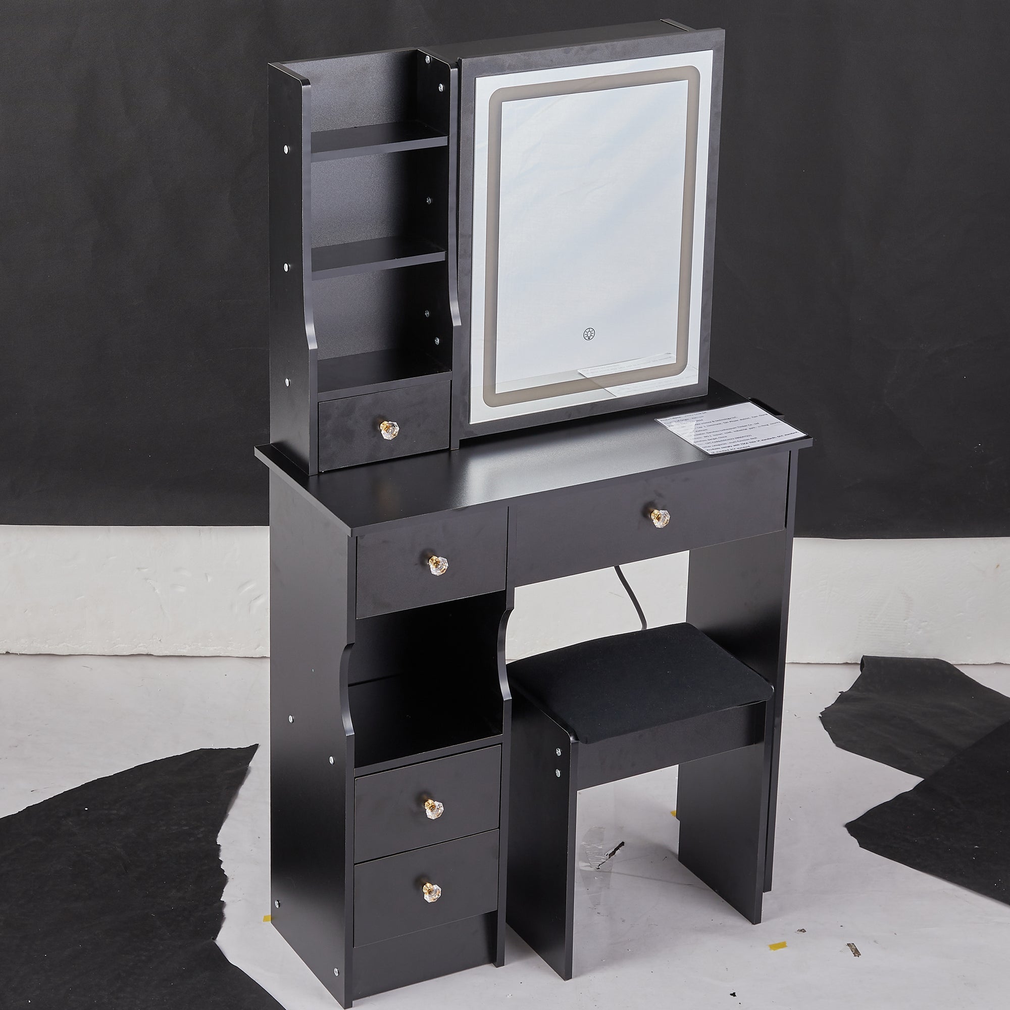 Compact Vanity Desk w/ LED Mirror & Stool-American Furniture Outlet