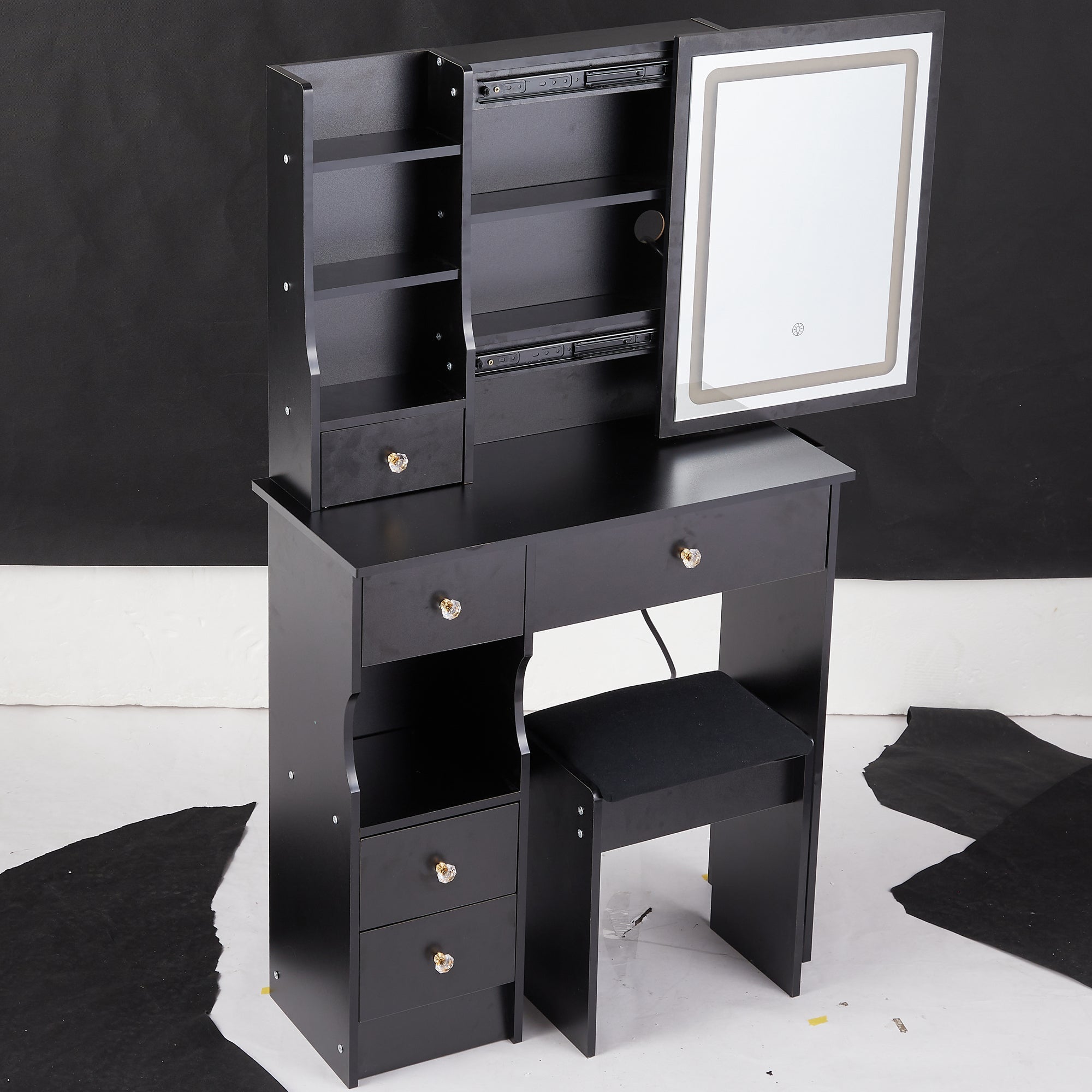 Compact Vanity Desk w/ LED Mirror & Stool-American Furniture Outlet