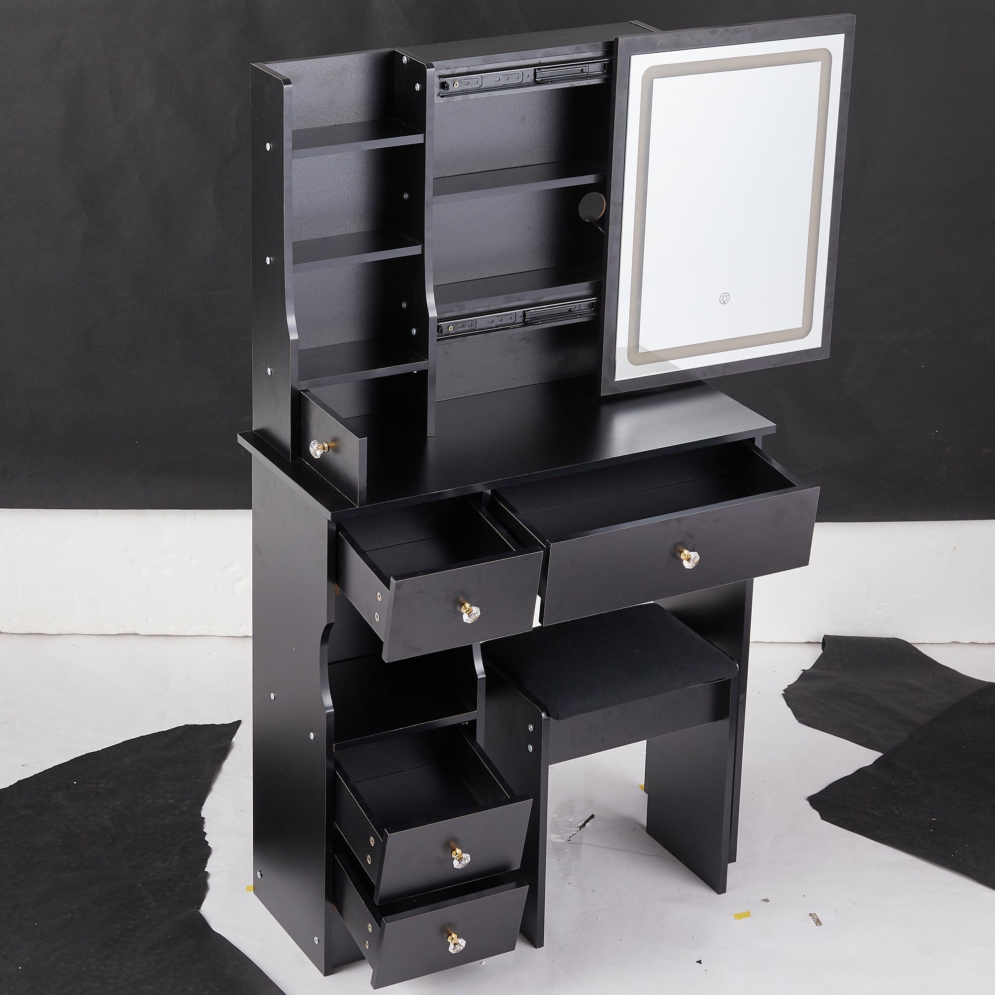 Compact Vanity Desk w/ LED Mirror & Stool-American Furniture Outlet