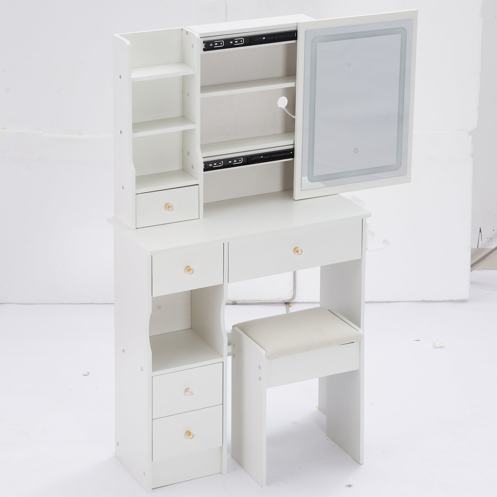 Compact Vanity Table w/ LED Mirror & Power Station-American Furniture Outlet