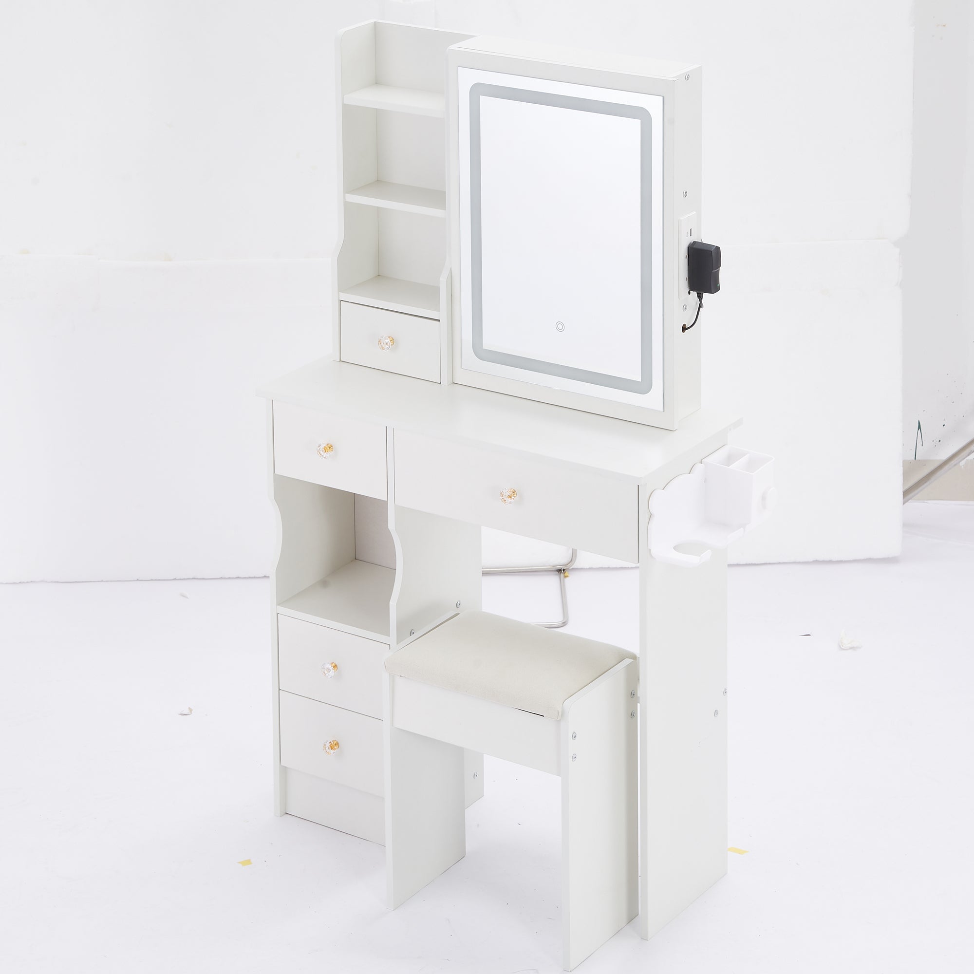 Compact Vanity Table w/ LED Mirror & Power Station-American Furniture Outlet