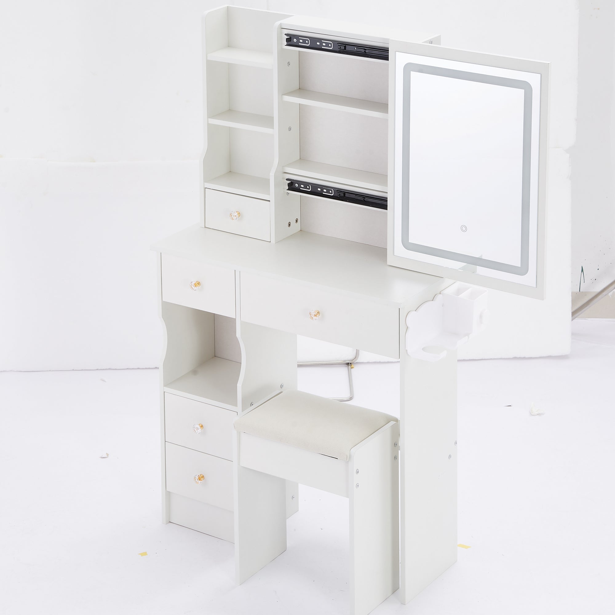 Compact Vanity Table w/ LED Mirror & Power Station-American Furniture Outlet