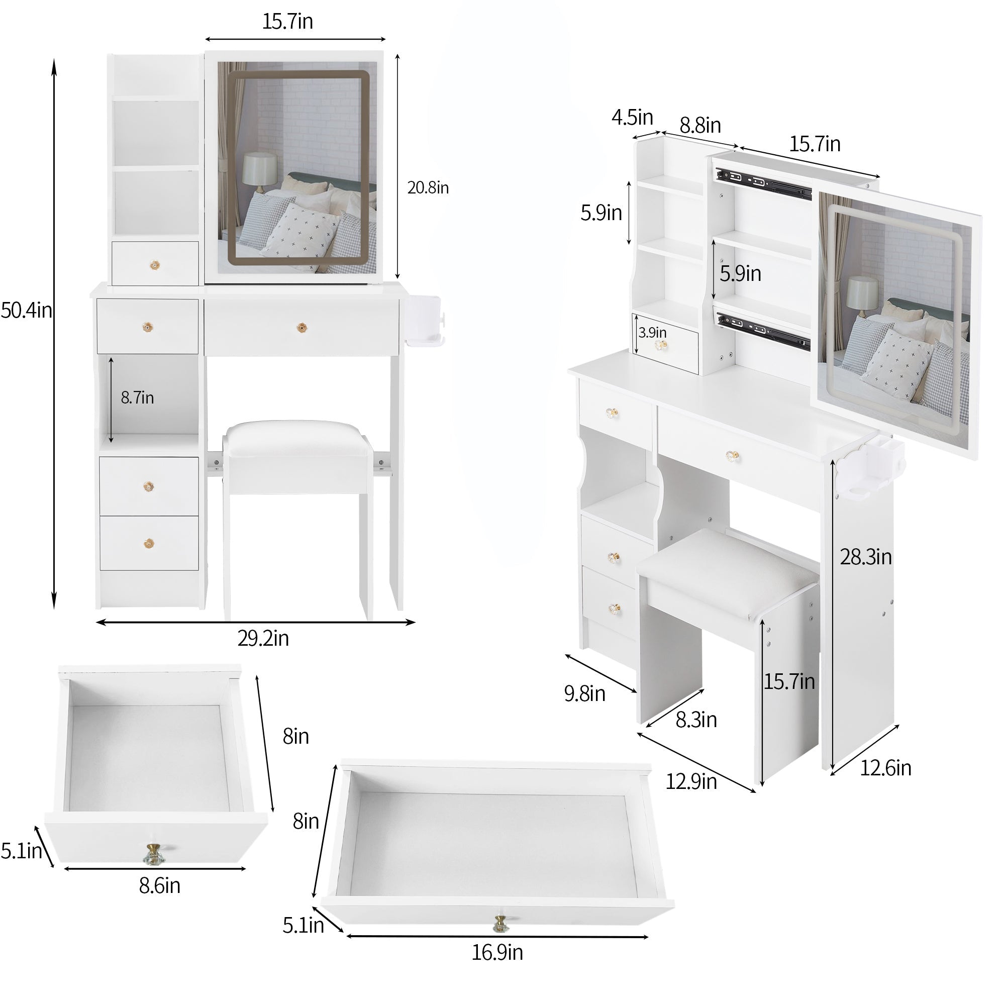 Compact Vanity Table w/ LED Mirror & Power Station-American Furniture Outlet