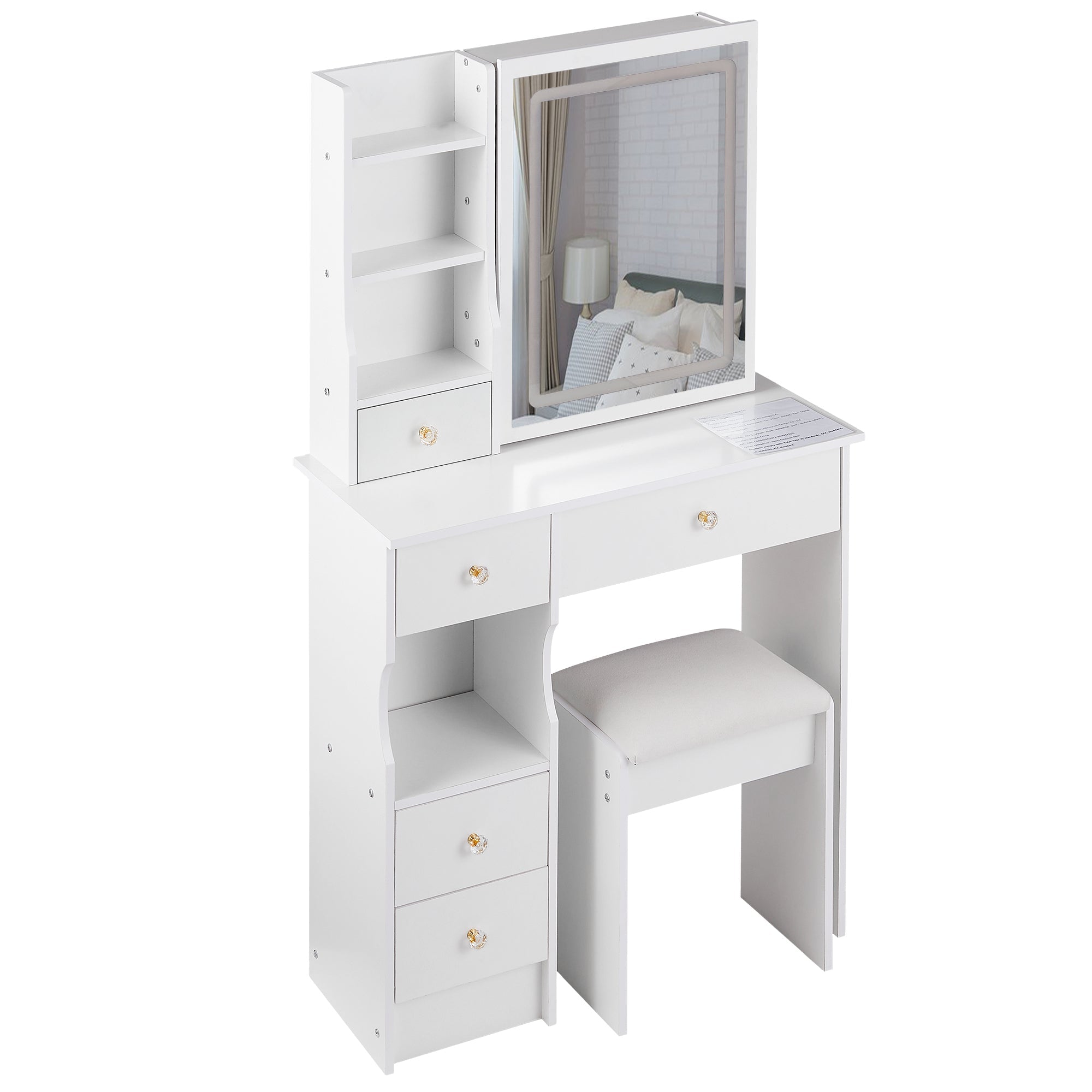 Compact Vanity Table w/ LED Mirror & Stool-American Furniture Outlet