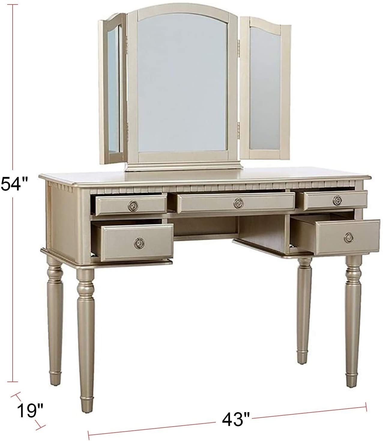 Contemporary Vanity Set w/ Mirror & Stool | Silver-American Furniture Outlet