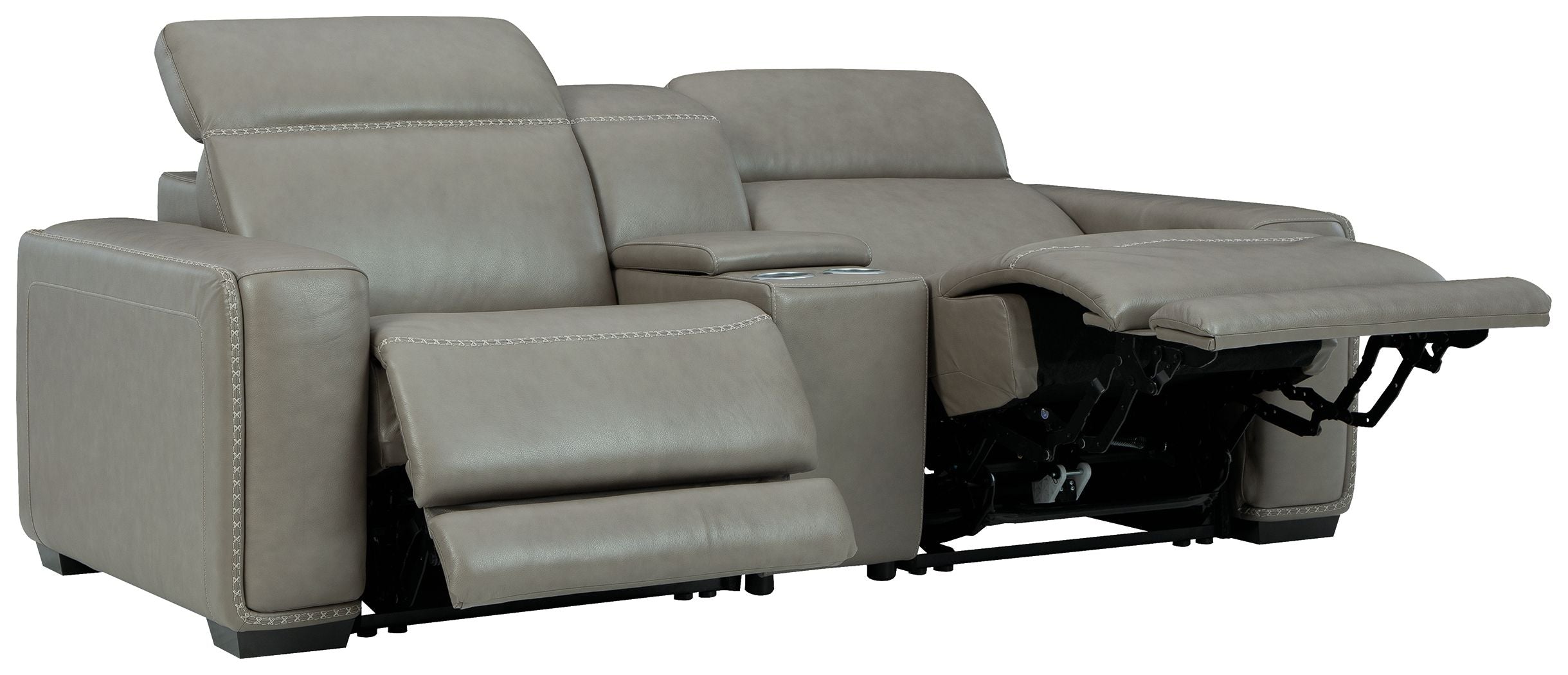 Correze Gray Leather Power Reclining Sectional-Signature Design by Ashley®-American Furniture Outlet