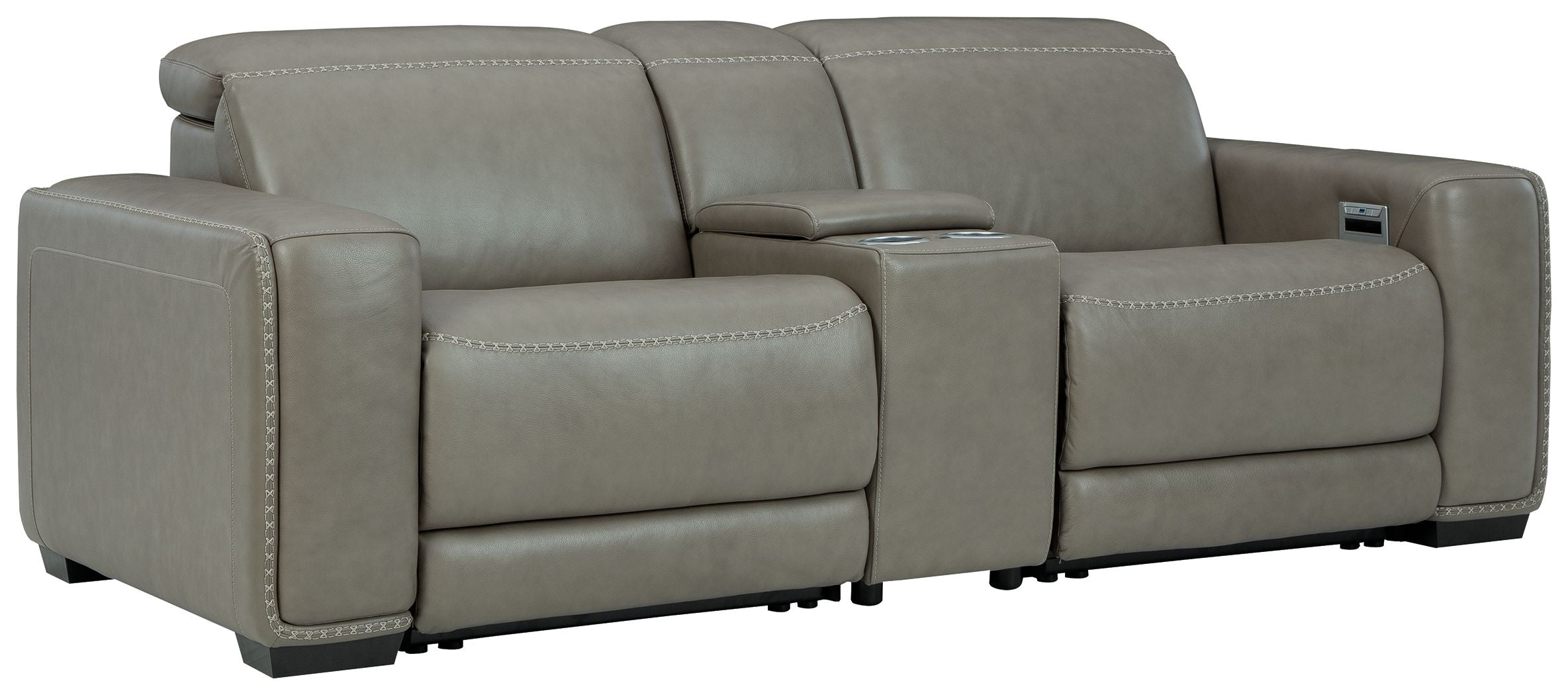 Correze Gray Leather Power Reclining Sectional-Signature Design by Ashley®-American Furniture Outlet