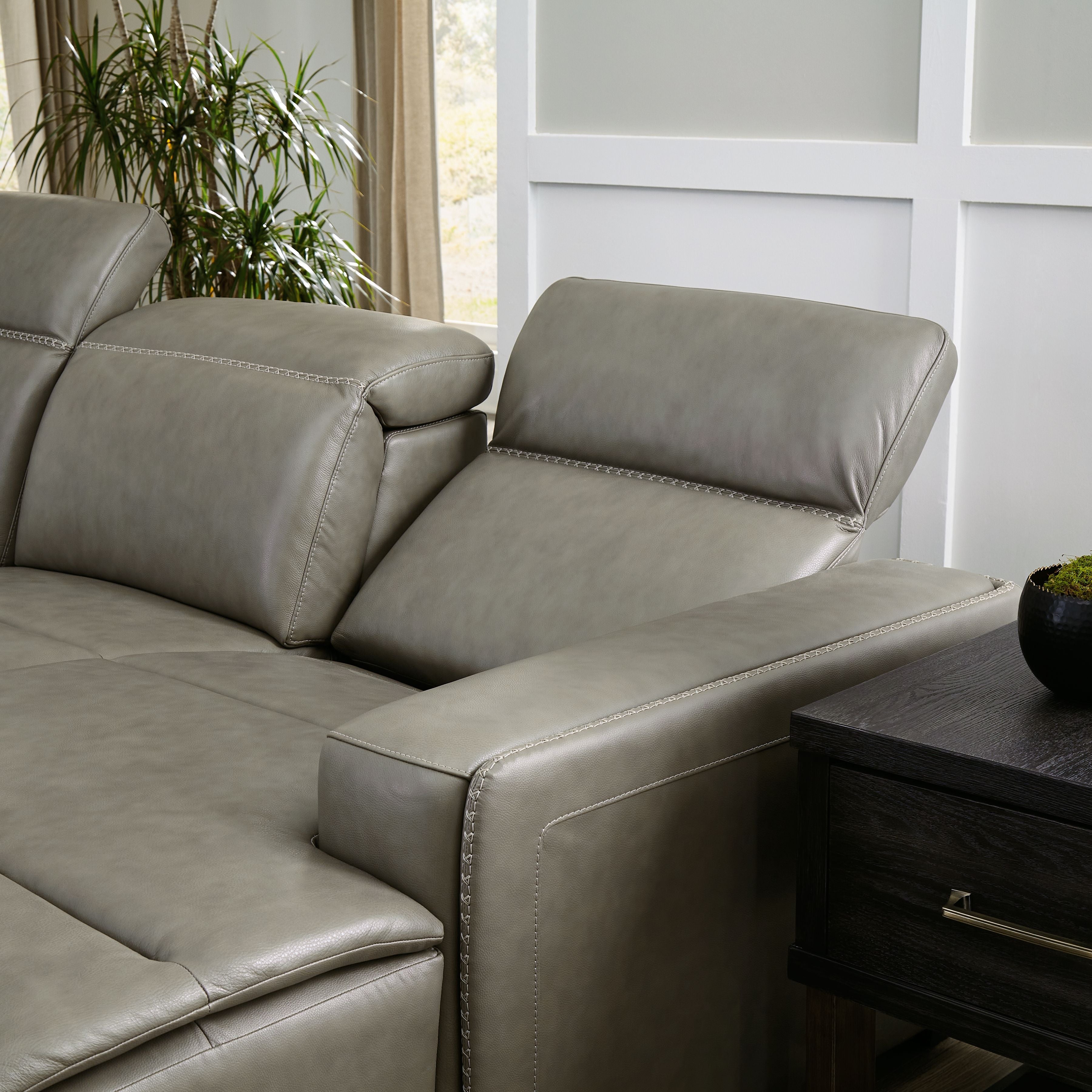 Correze Gray Leather Power Reclining Sectional-Signature Design by Ashley®-American Furniture Outlet