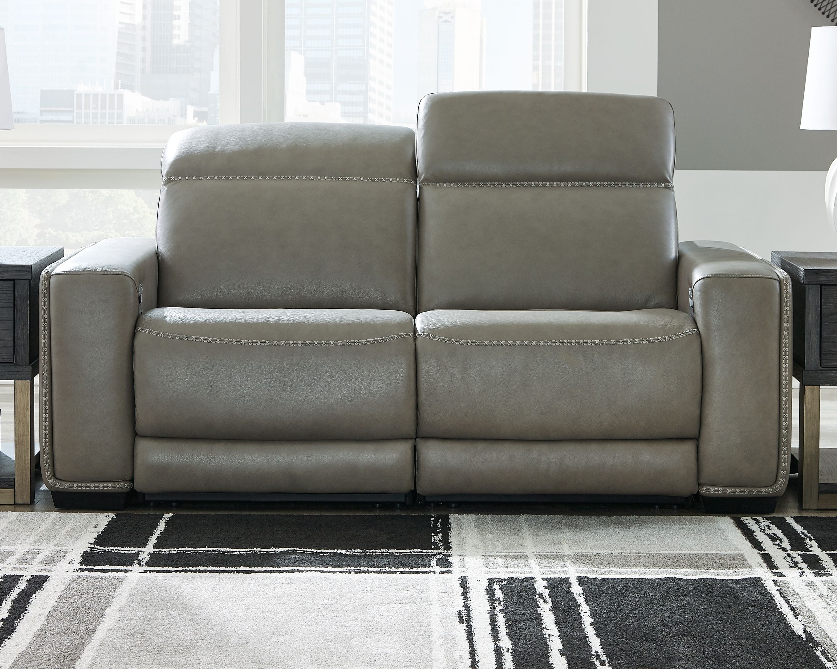 Correze Gray Leather Power Reclining Sectional-Signature Design by Ashley®-American Furniture Outlet