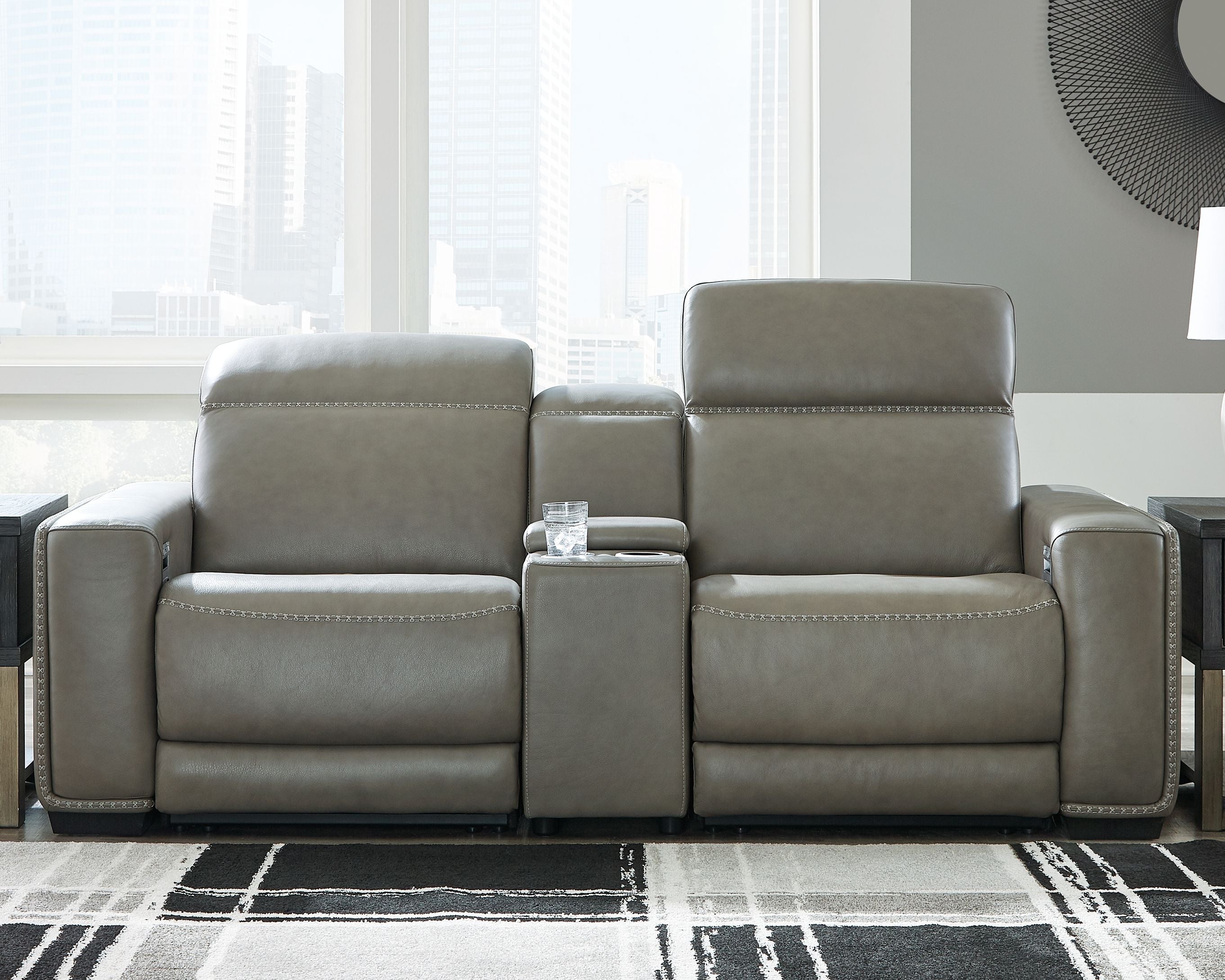 Correze Gray Leather Power Reclining Sectional-Signature Design by Ashley®-American Furniture Outlet