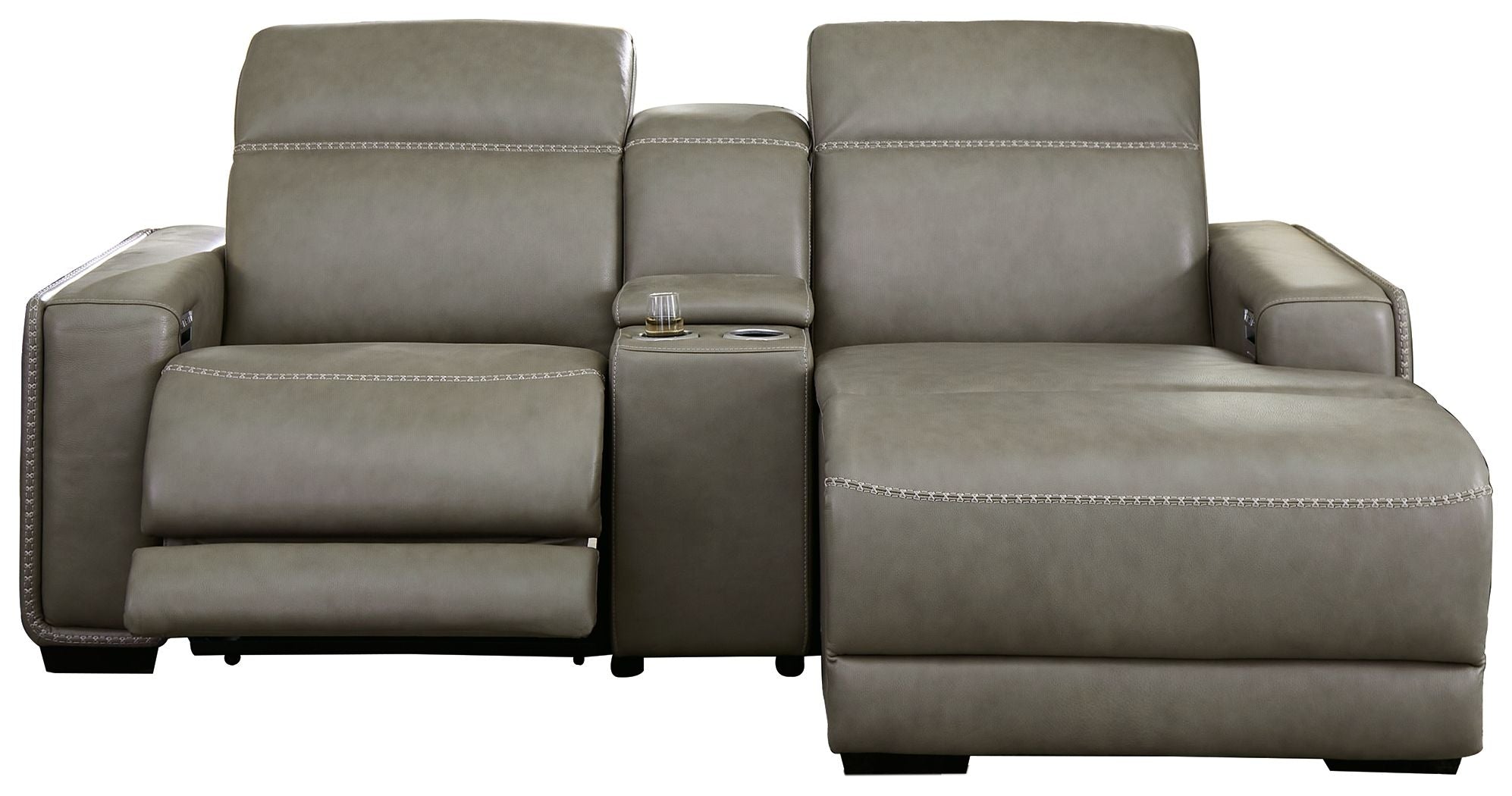 Correze Gray Leather Power Reclining Sectional-Signature Design by Ashley®-American Furniture Outlet