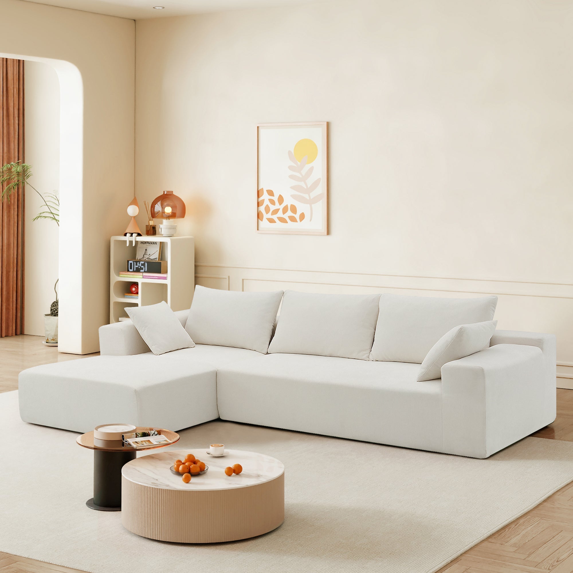 Cozy White L-Shape Chenille Sectional - Modern Modular Sleeper Sofa-American Furniture Outlet -American Furniture Outlet