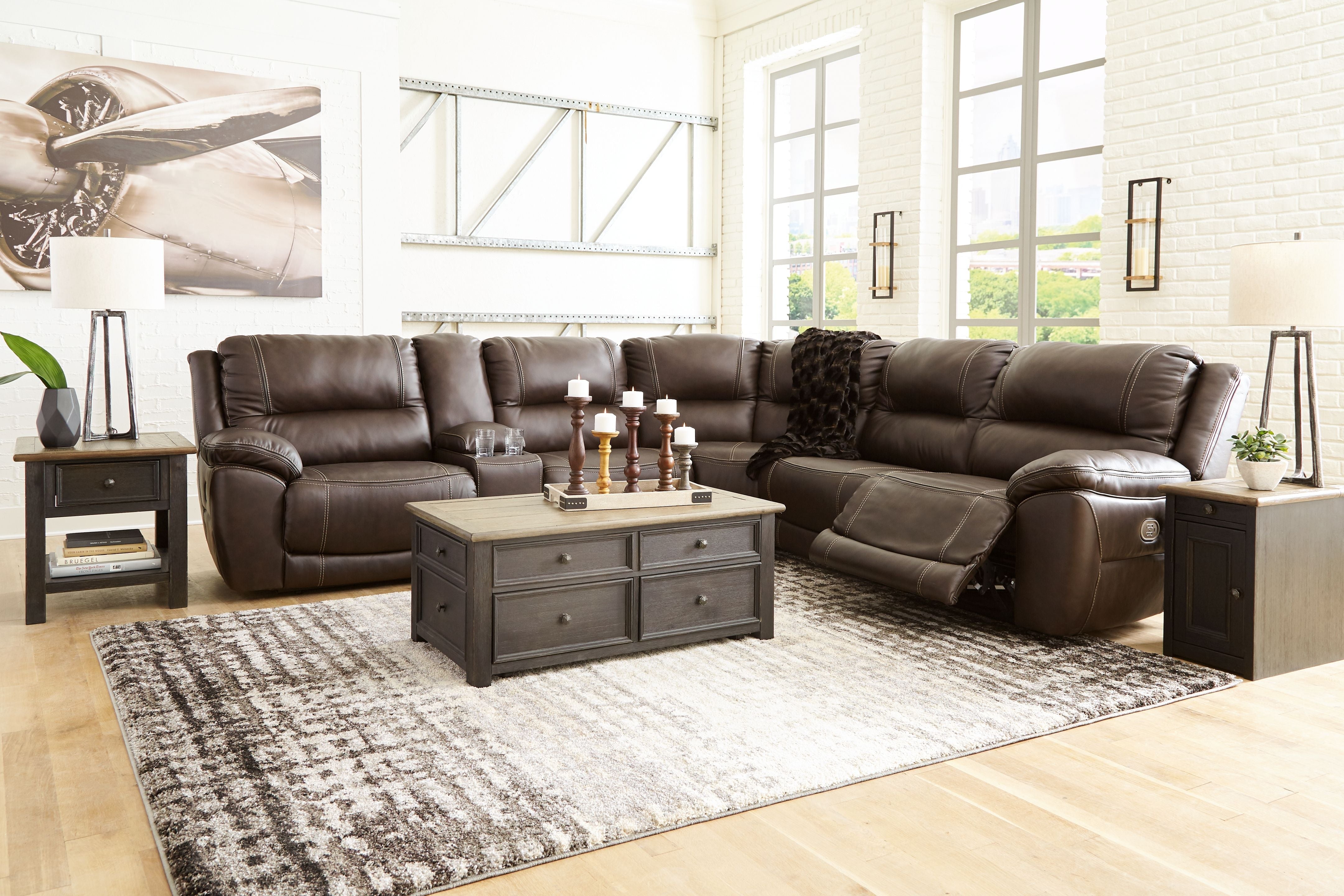 Dunleith Leather Power Reclining Sectional-Signature Design by Ashley®-American Furniture Outlet