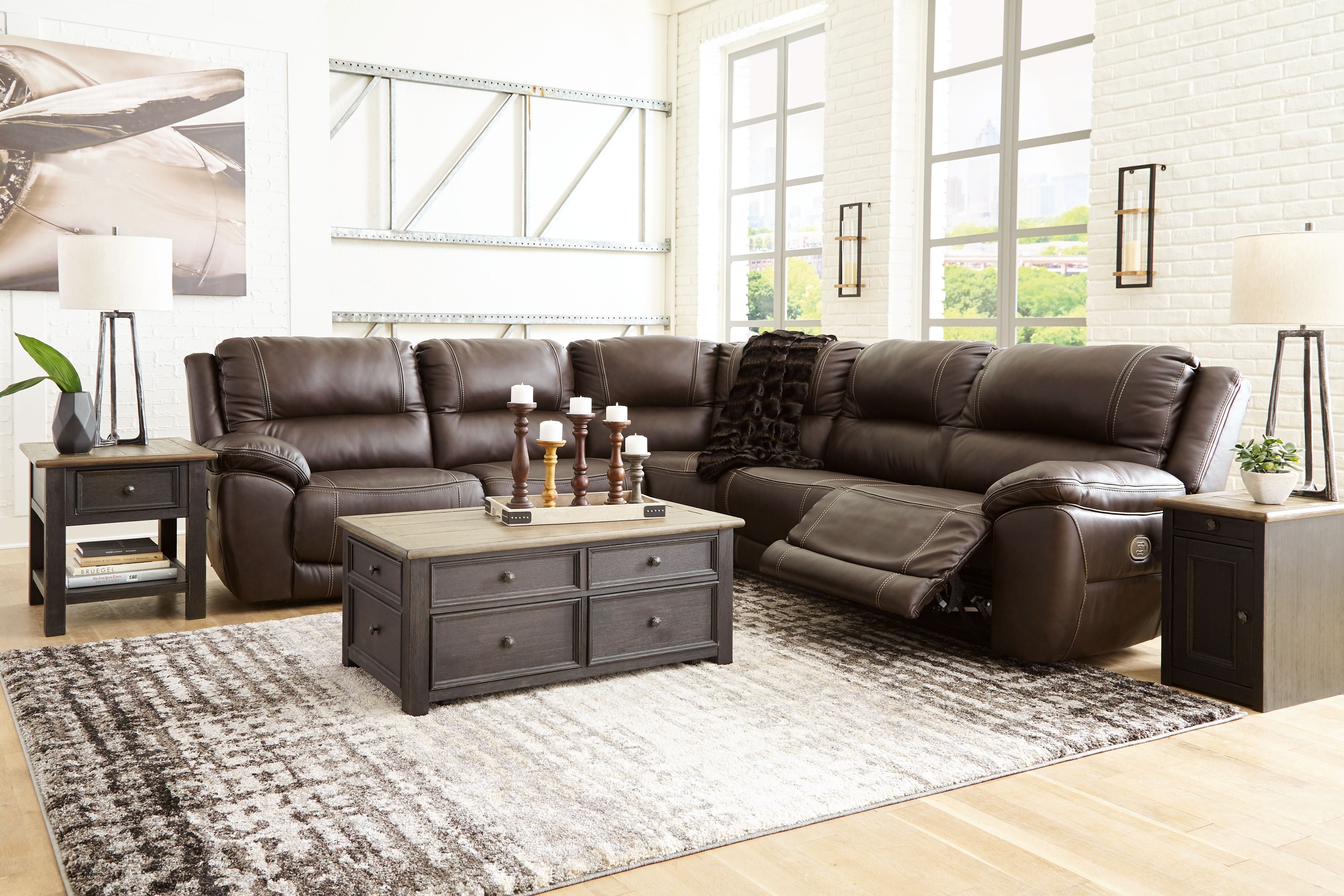 Dunleith Leather Power Reclining Sectional-Signature Design by Ashley®-American Furniture Outlet