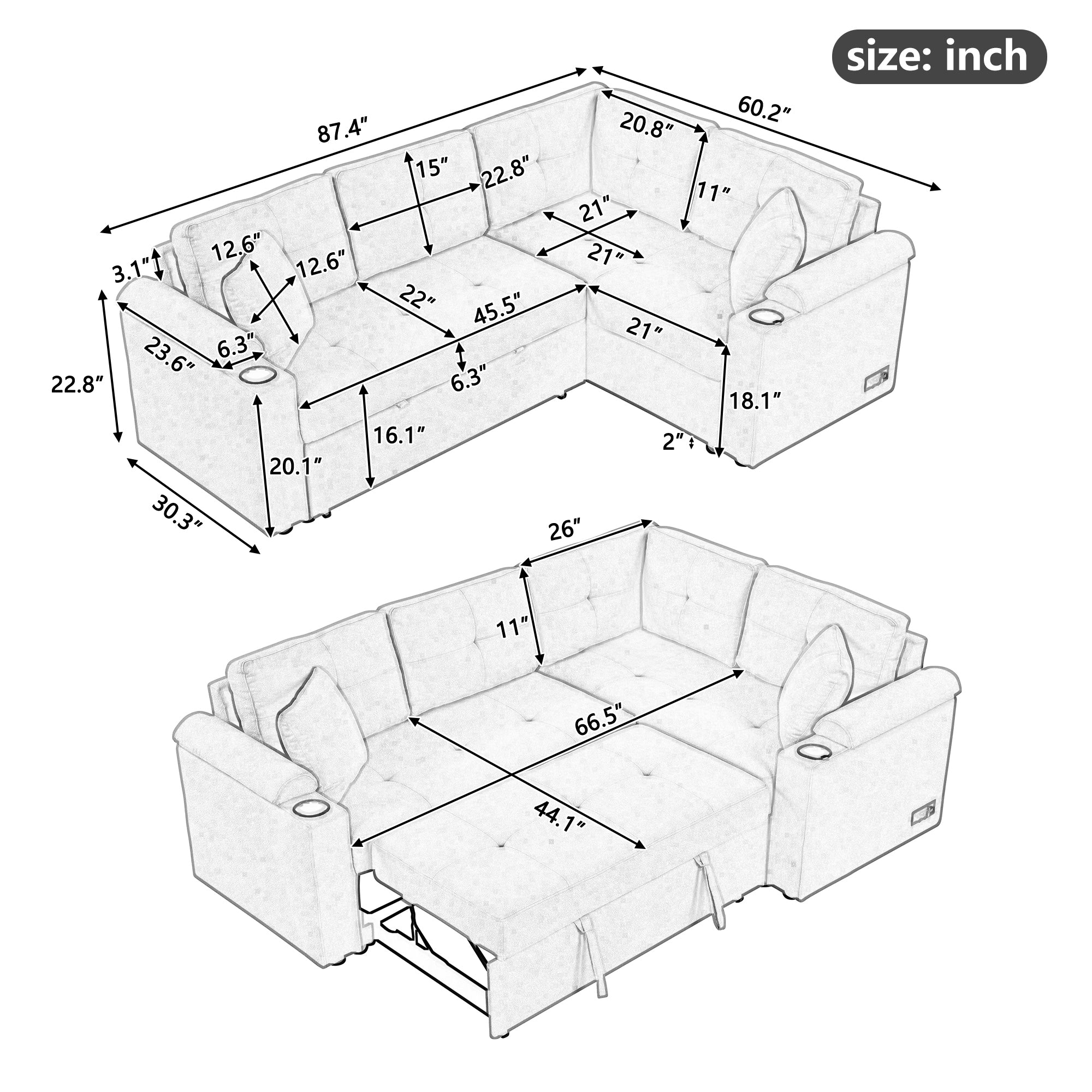 Element - Boucle Sleeper Sectional-American Furniture Outlet