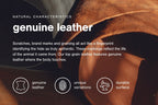 Leather upholstery close-up with genuine leather text overlay