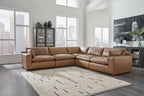 Brown leather sectional sofa with corner chaise and multiple seat sections