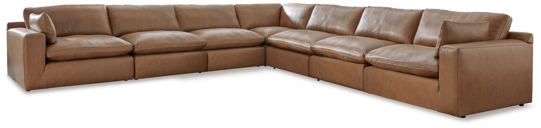 Brown leather sectional sofa corner layout with tall back cushions