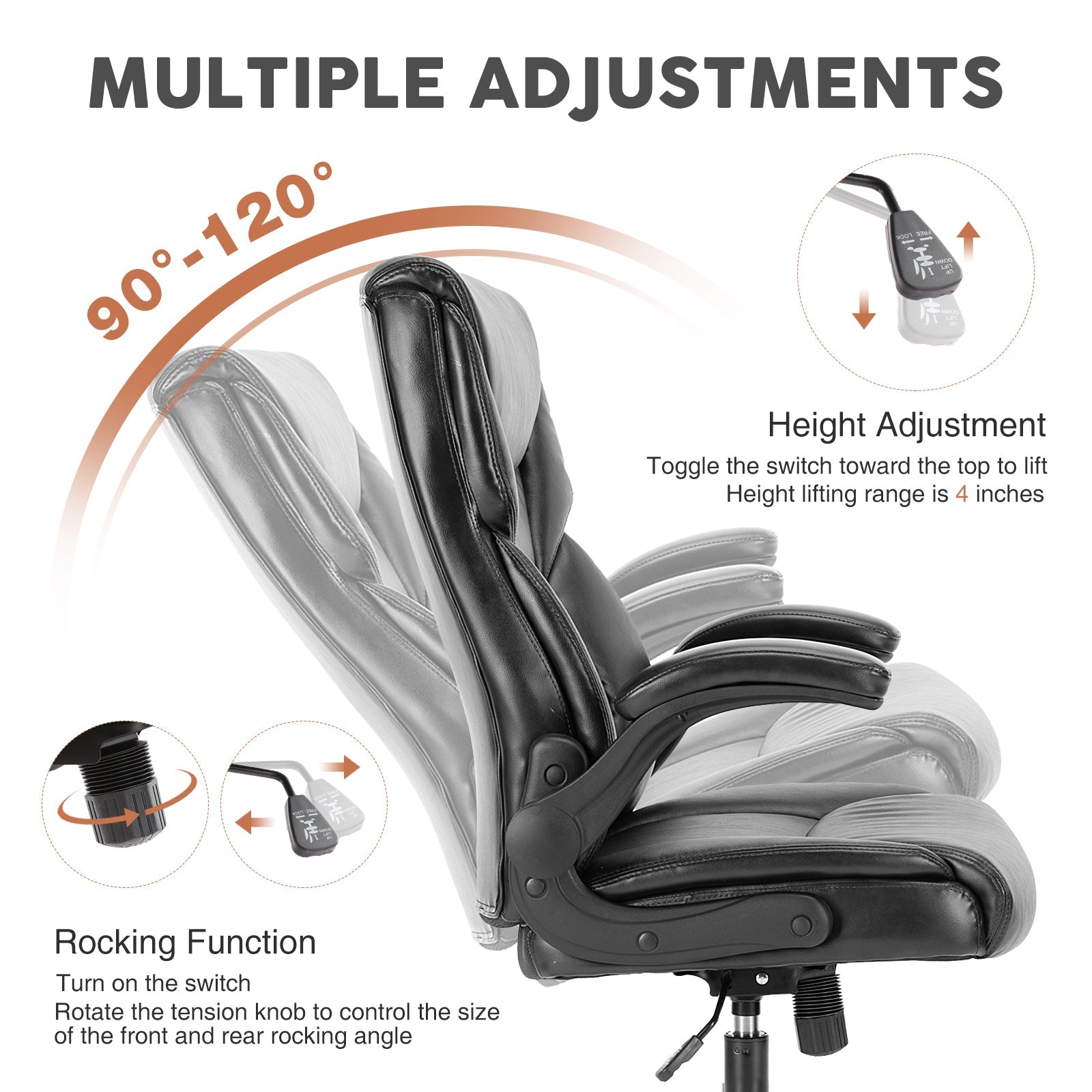 Ergonomic PU Leather Desk Chair - High Back & Flip-Up Armrests-American Furniture Outlet